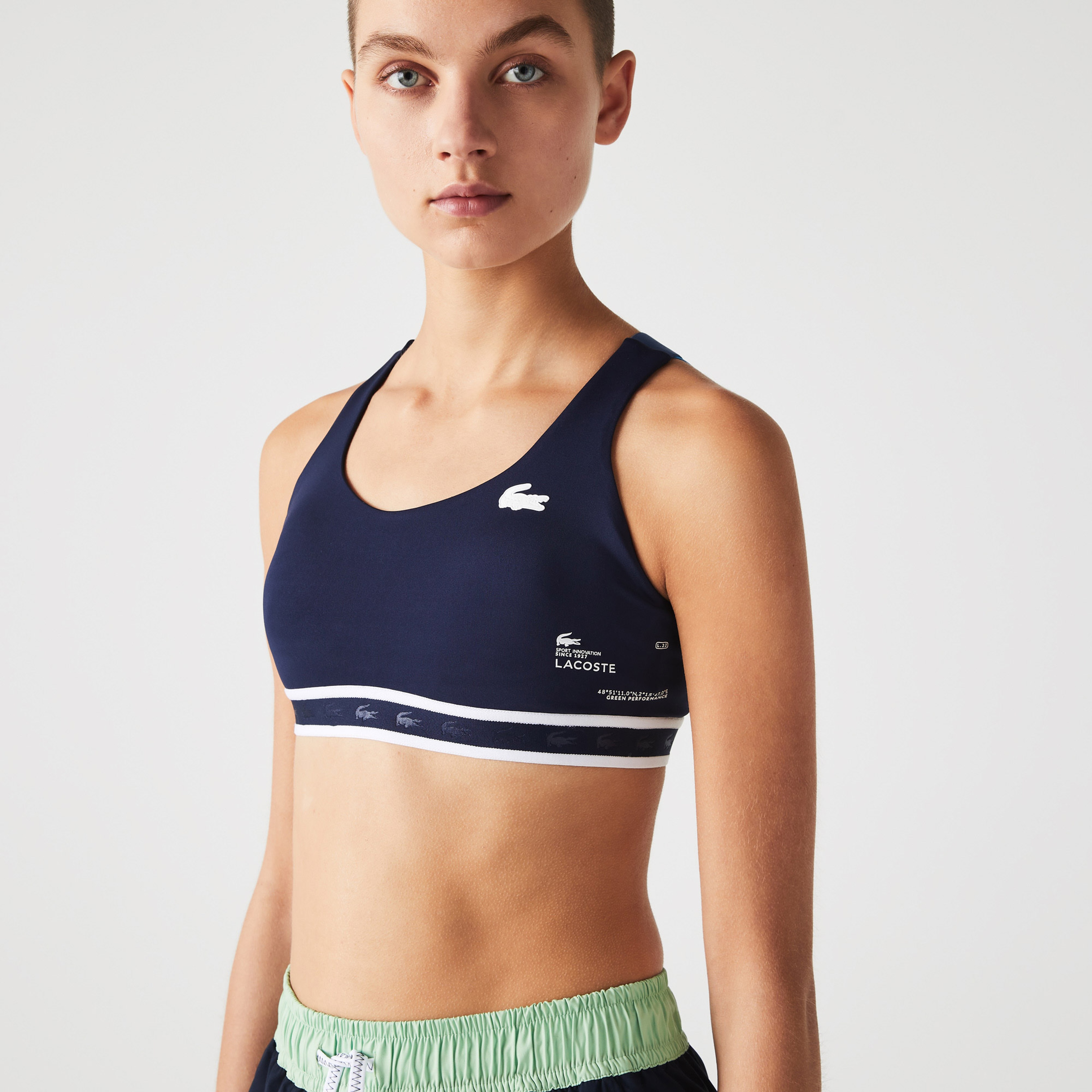 Lacoste SPORT Active Kadın Askılı Bisiklet Yaka Baskılı Lacivert Bra