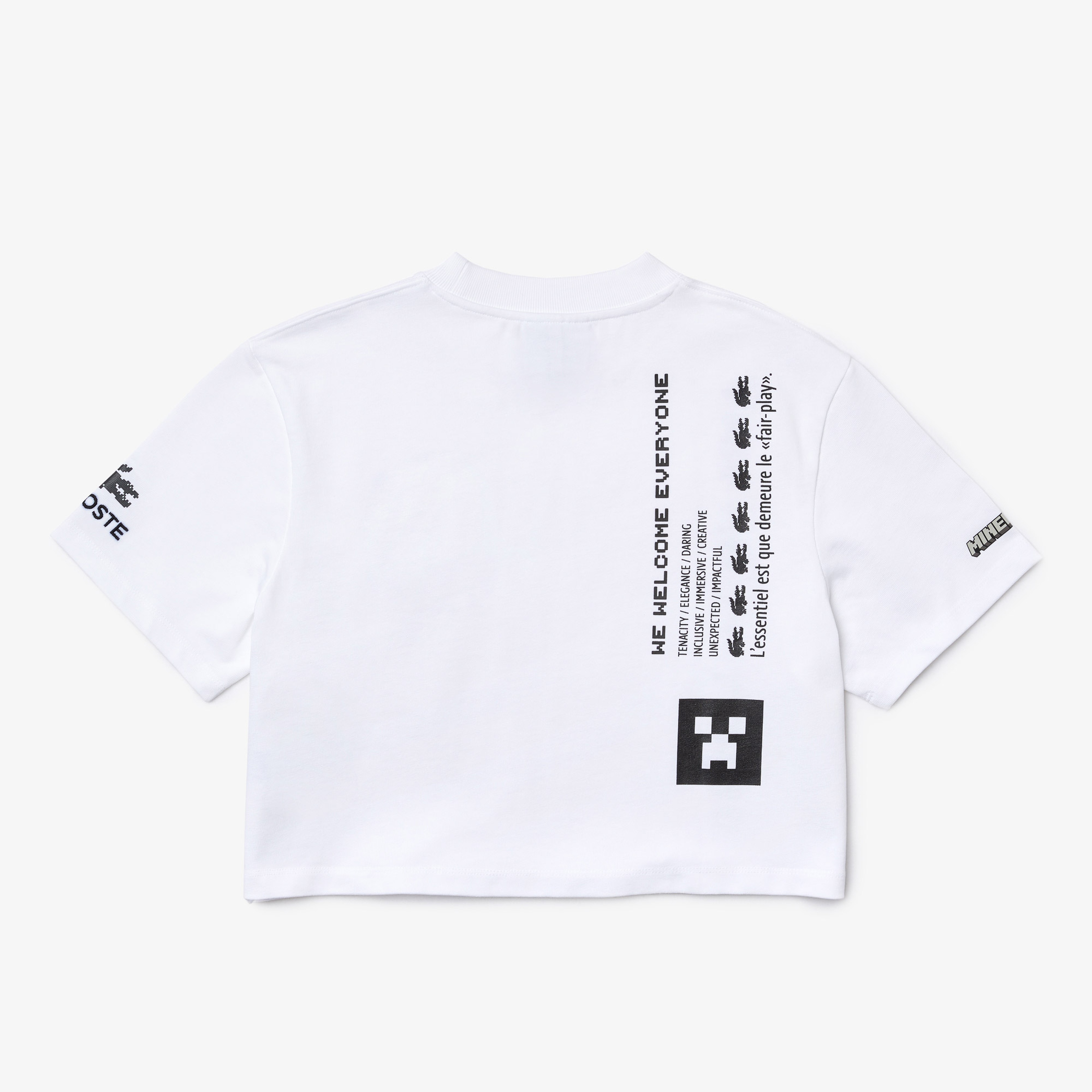 Lacoste X Minecraft Kadın Regular Fit Bisiklet Yaka Baskılı Beyaz T-Shirt