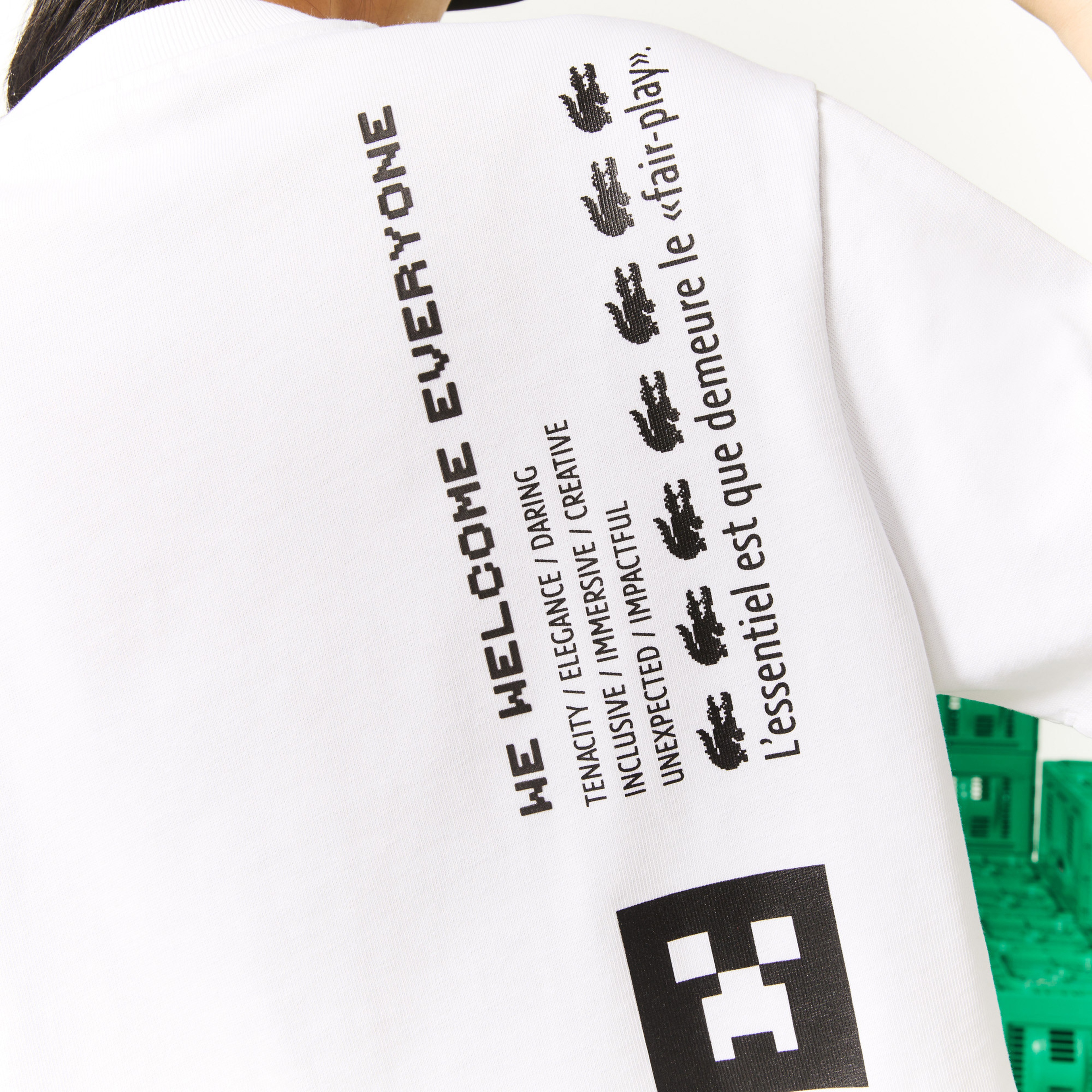 Lacoste X Minecraft Kadın Regular Fit Bisiklet Yaka Baskılı Beyaz T-Shirt