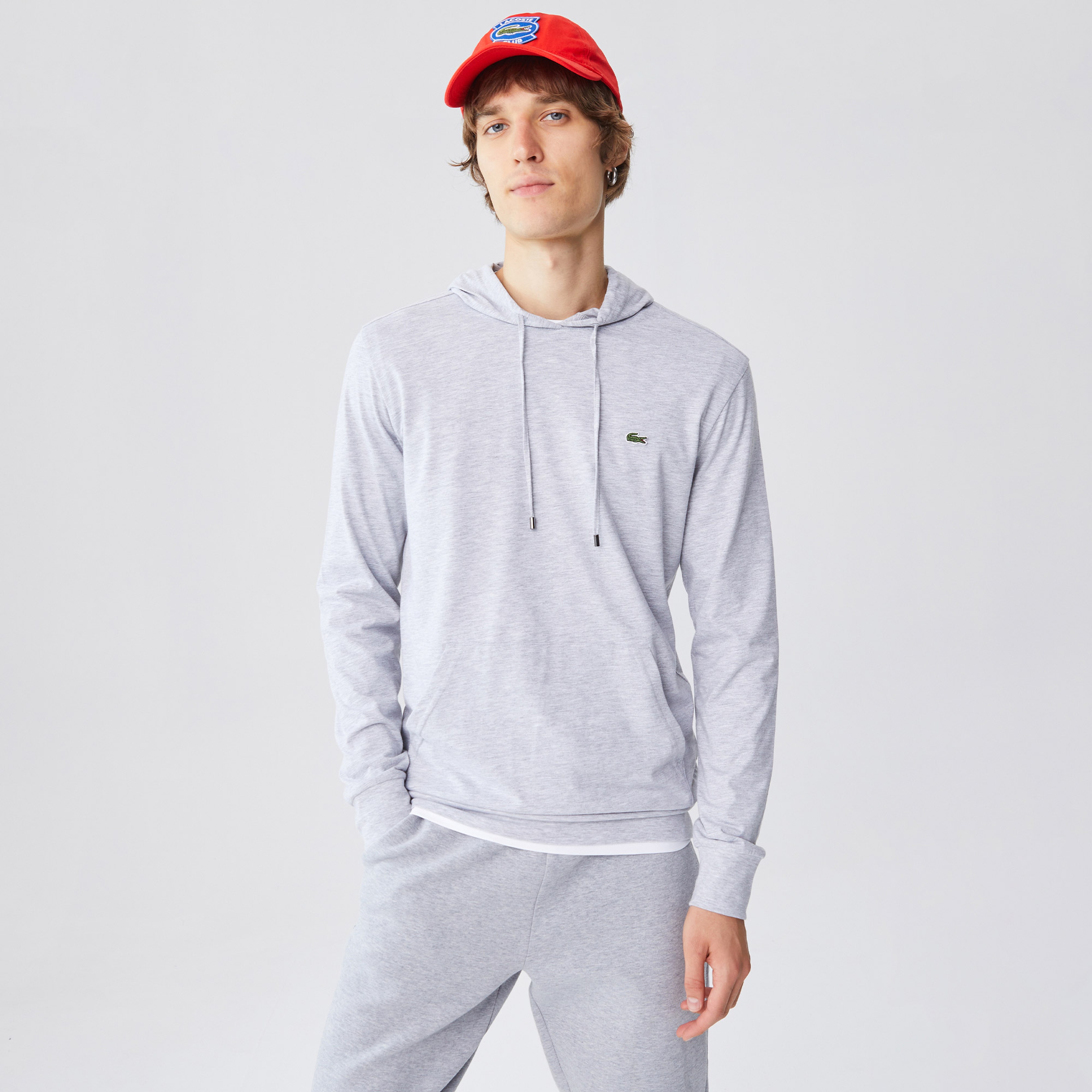Lacoste Erkek Regular Fit Uzun Kollu Kapüşonlu Gri T-Shirt