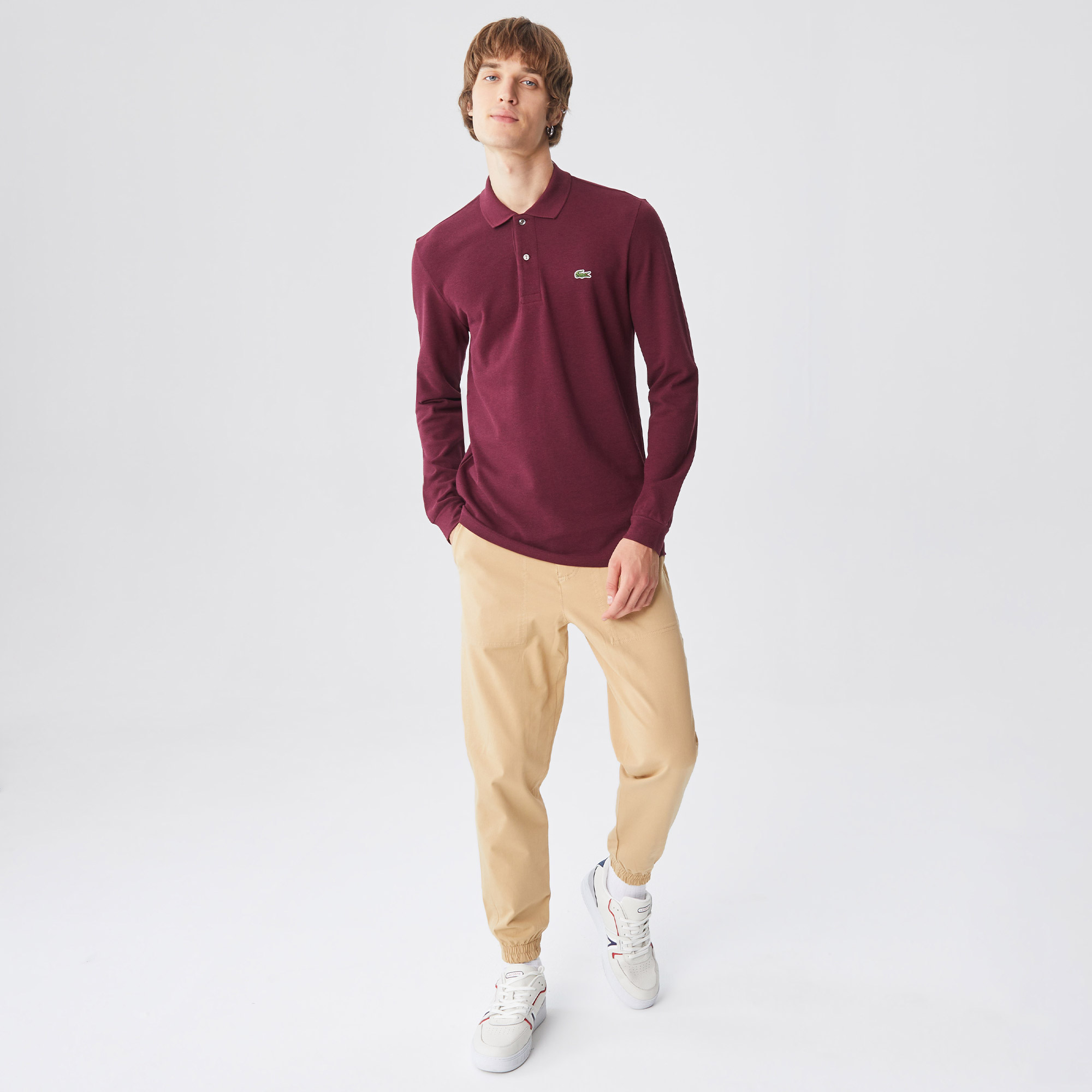 Lacoste Erkek Classic Fit Uzun Kollu Bordo Polo