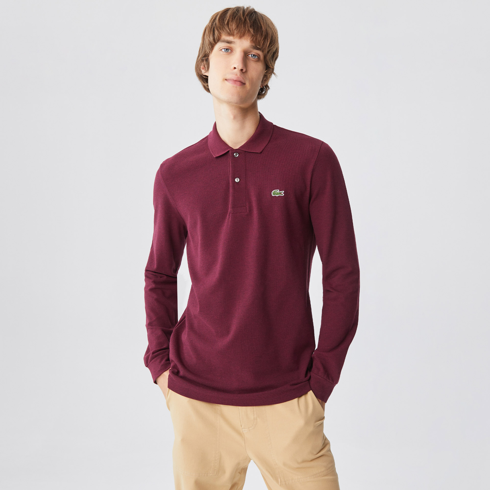 Lacoste Erkek Classic Fit Uzun Kollu Bordo Polo