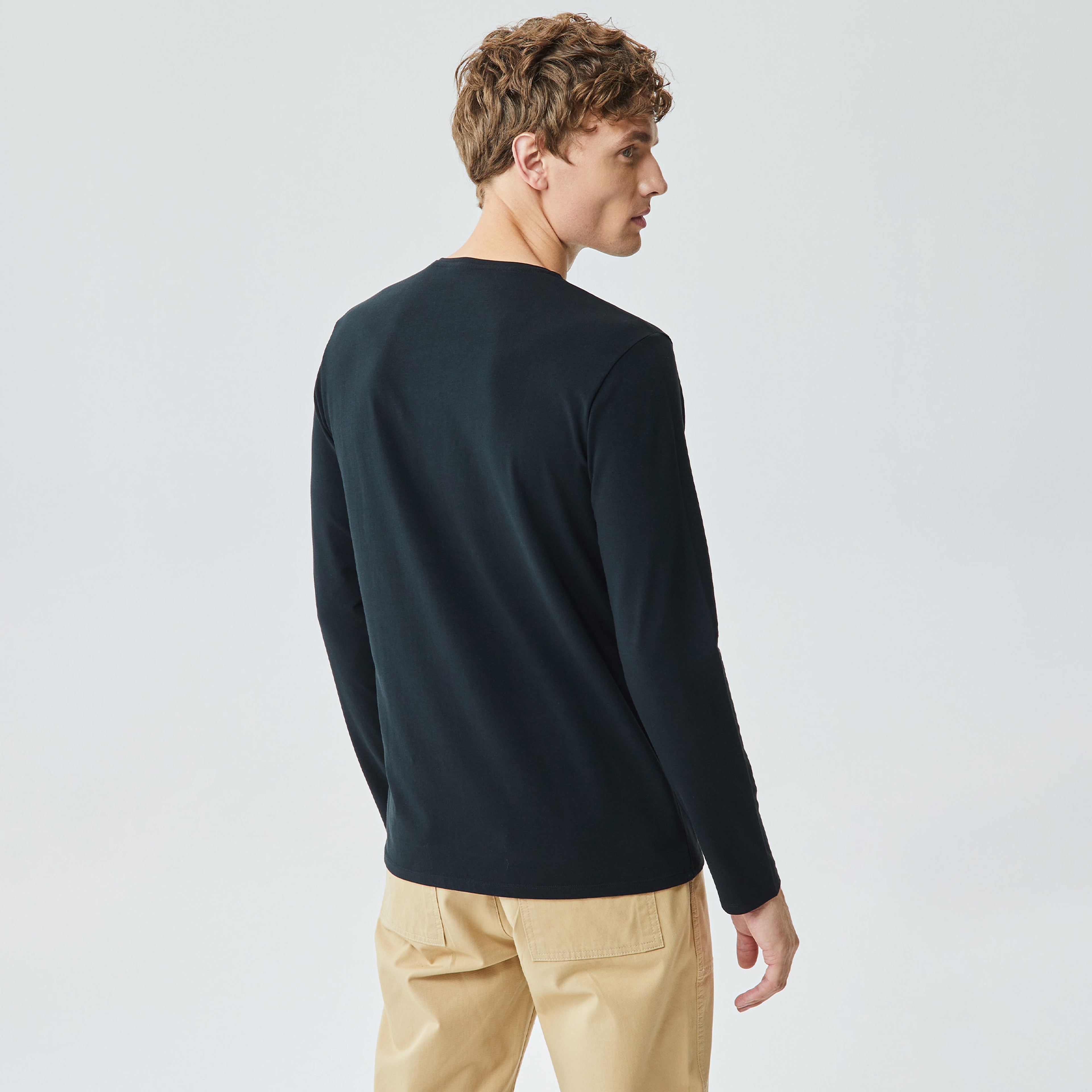 Lacoste Erkek Regular Fit Uzun Kollu V Yaka Siyah T-Shirt