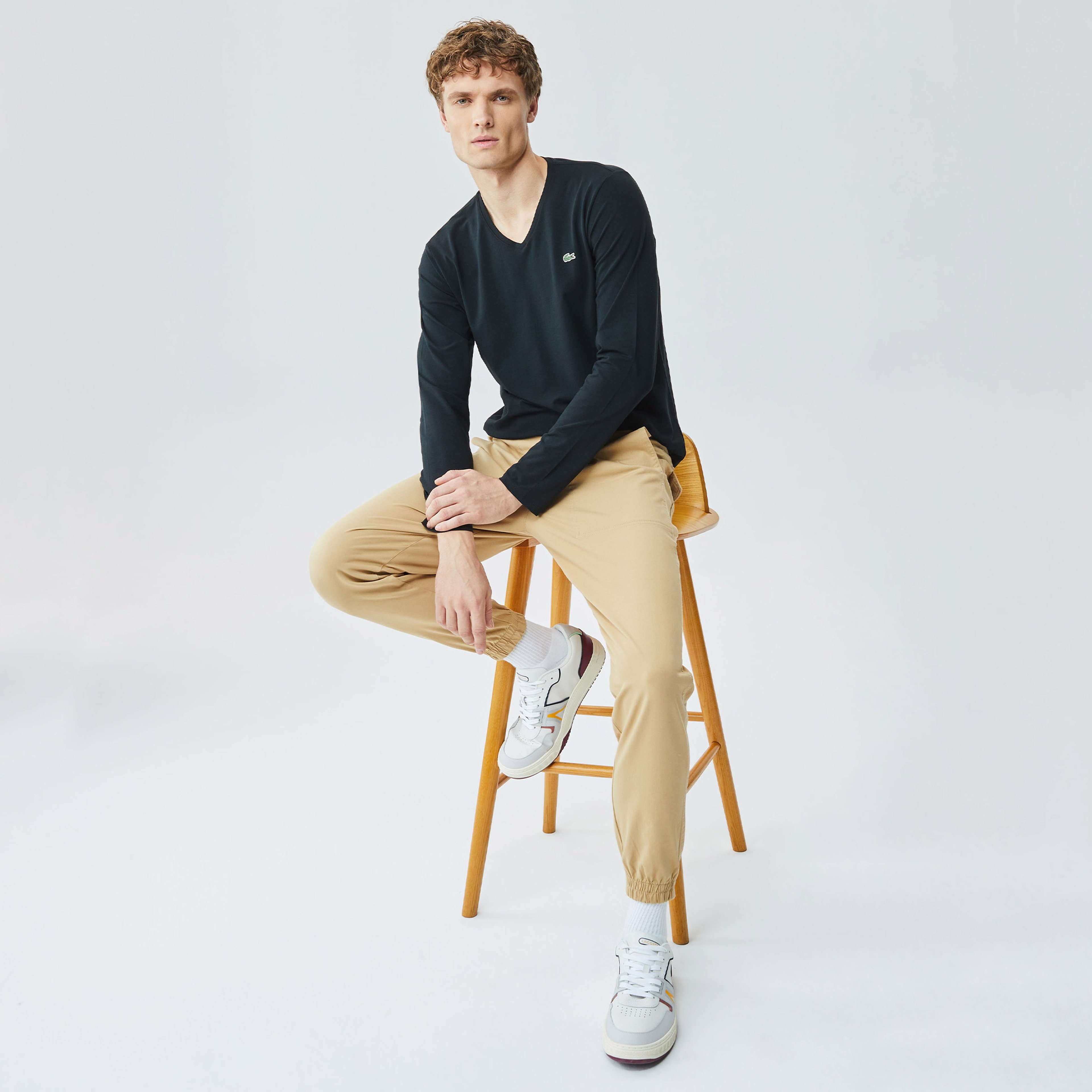 Lacoste Erkek Regular Fit Uzun Kollu V Yaka Siyah T-Shirt