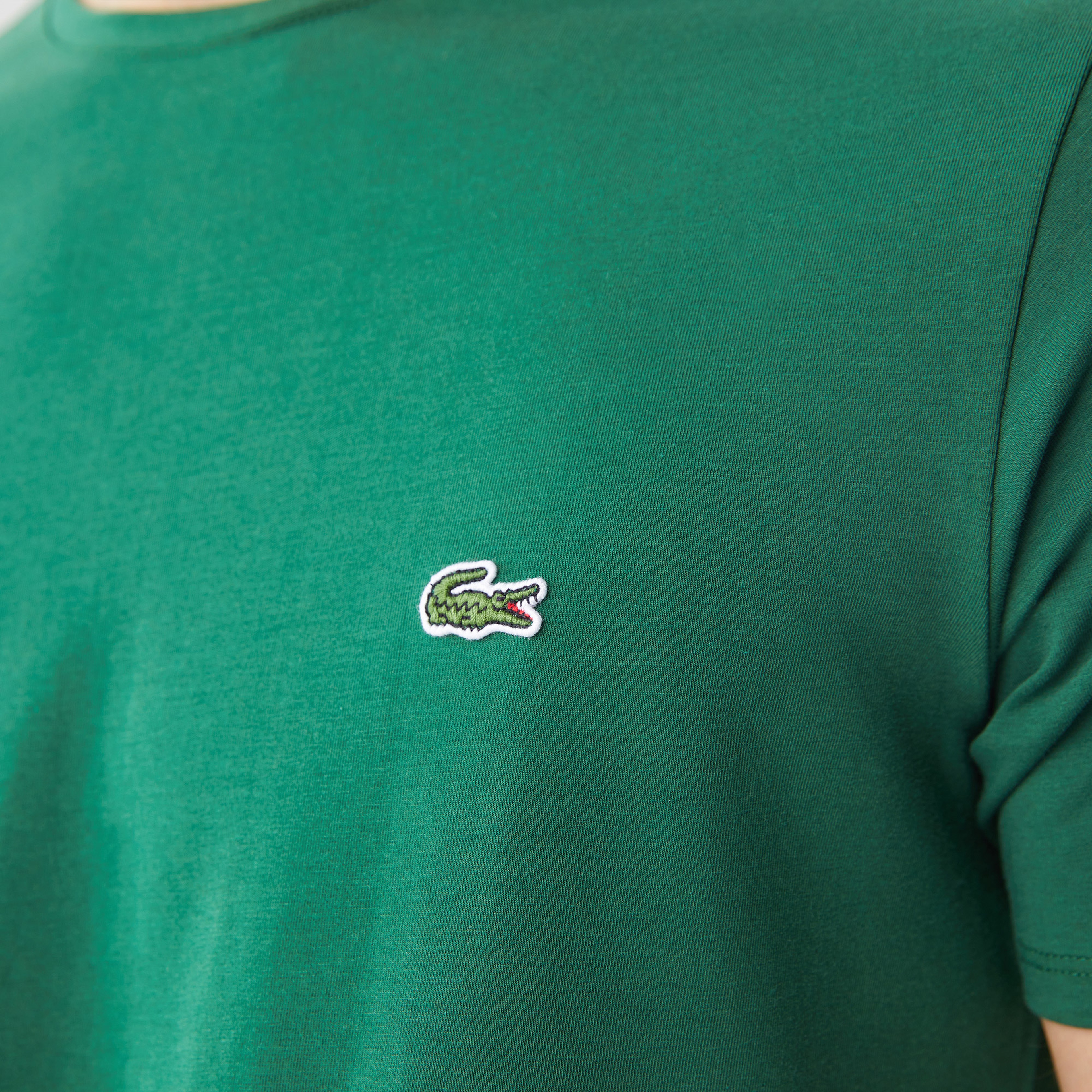 Erkek Slim Fit Bisiklet Yaka Koyu Yeşil T-Shirt