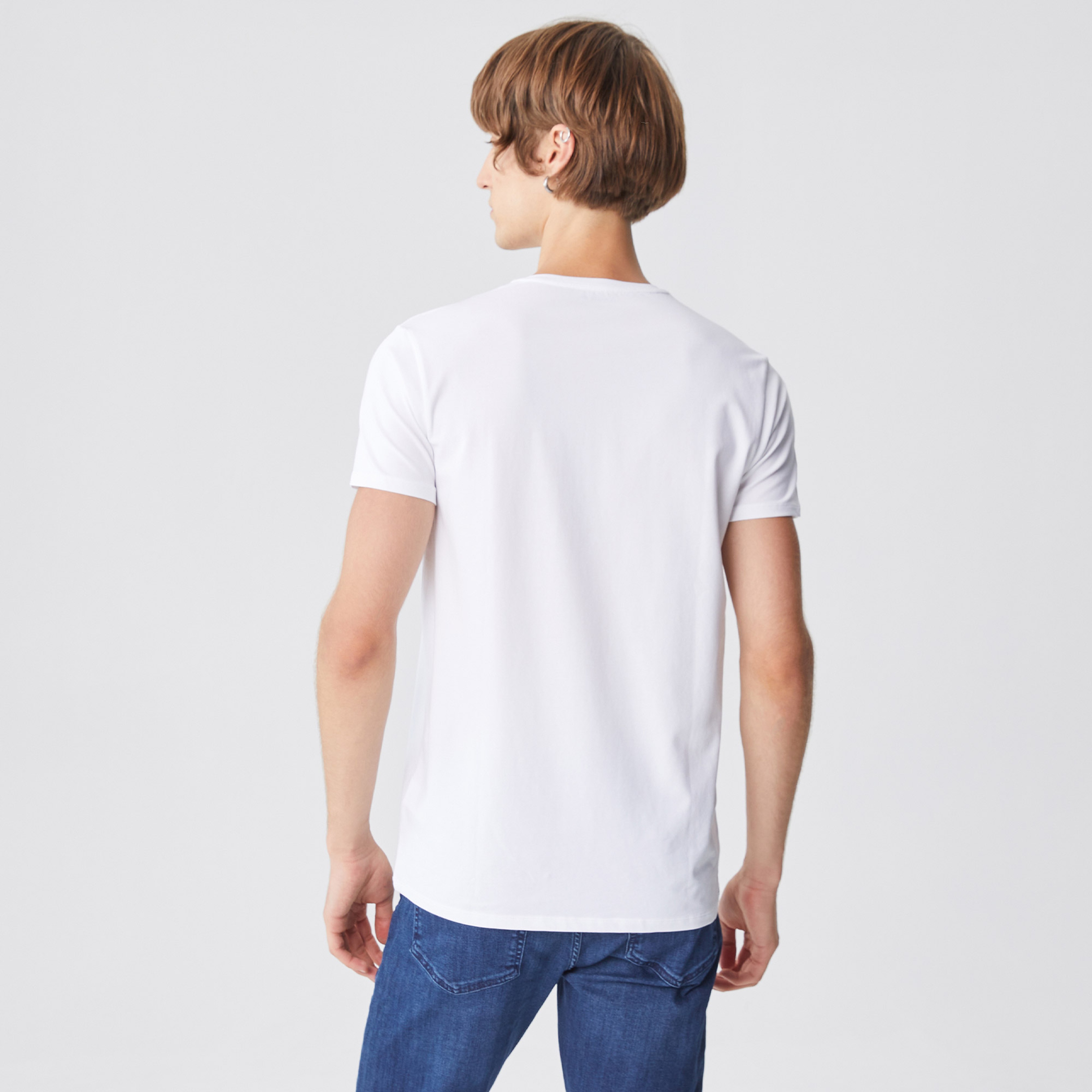 Erkek Slim Fit V Yaka Beyaz T-Shirt