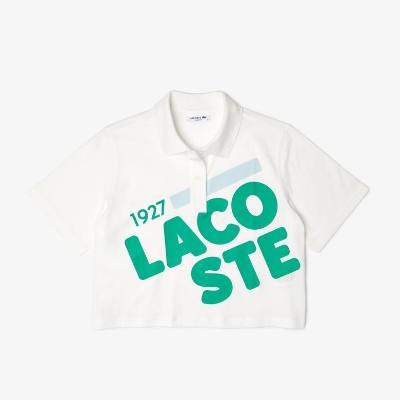 Lacoste Kadın Relaxed Fit Baskılı Beyaz Polo