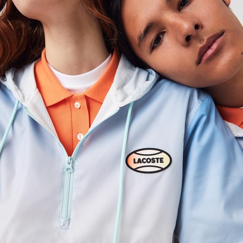 Lacoste L!VE Unisex Kapüşonlu Baskılı Mavi Ceket