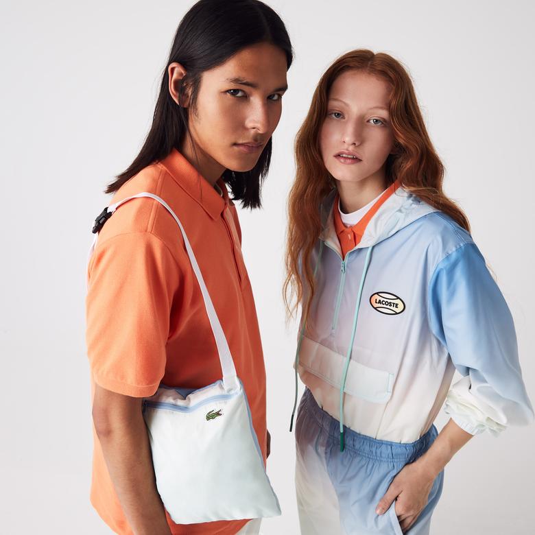 Lacoste L!VE Unisex Kapüşonlu Baskılı Mavi Ceket