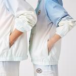 Lacoste L!VE Unisex Kapüşonlu Baskılı Mavi Ceket