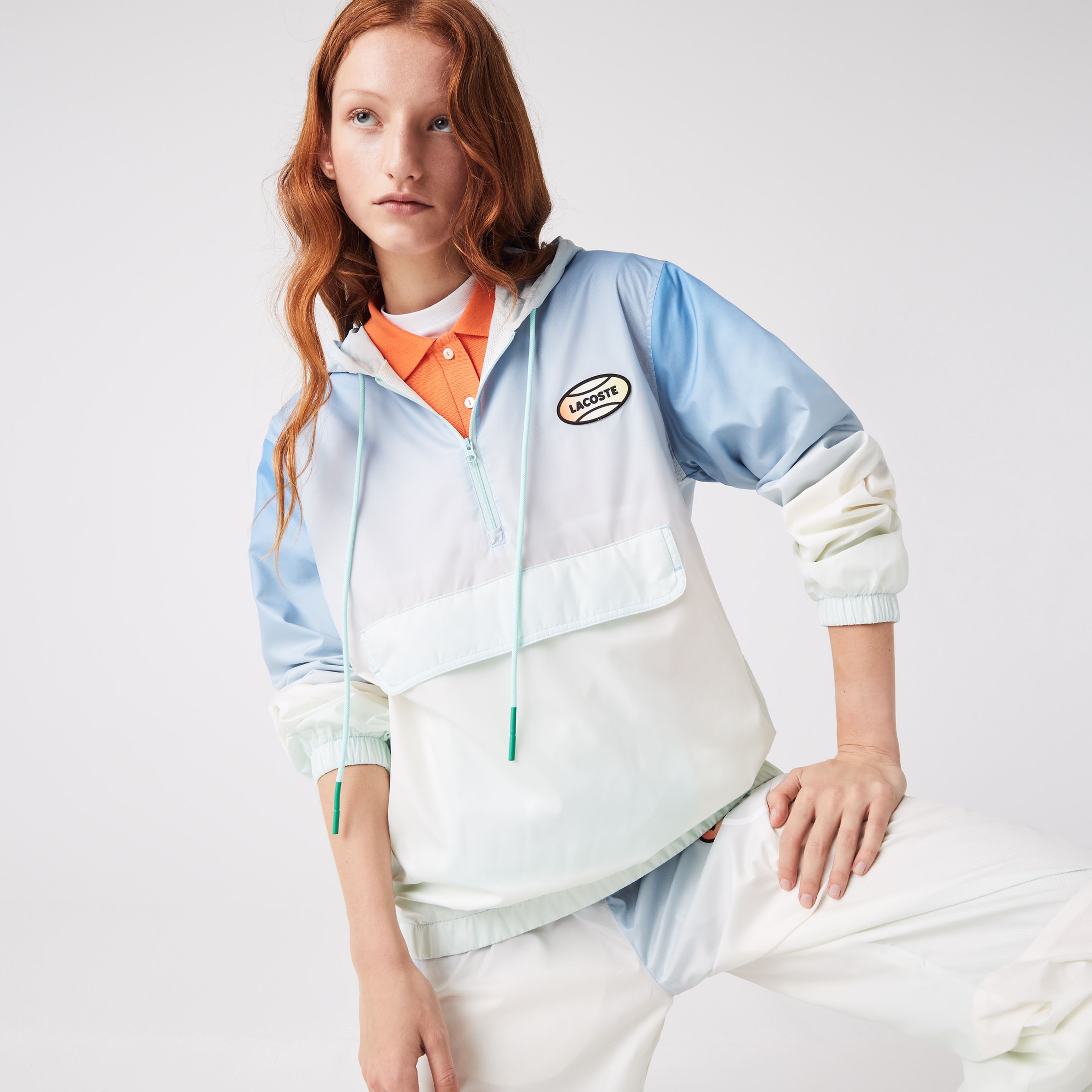Lacoste L!VE Unisex Kapüşonlu Baskılı Mavi Ceket