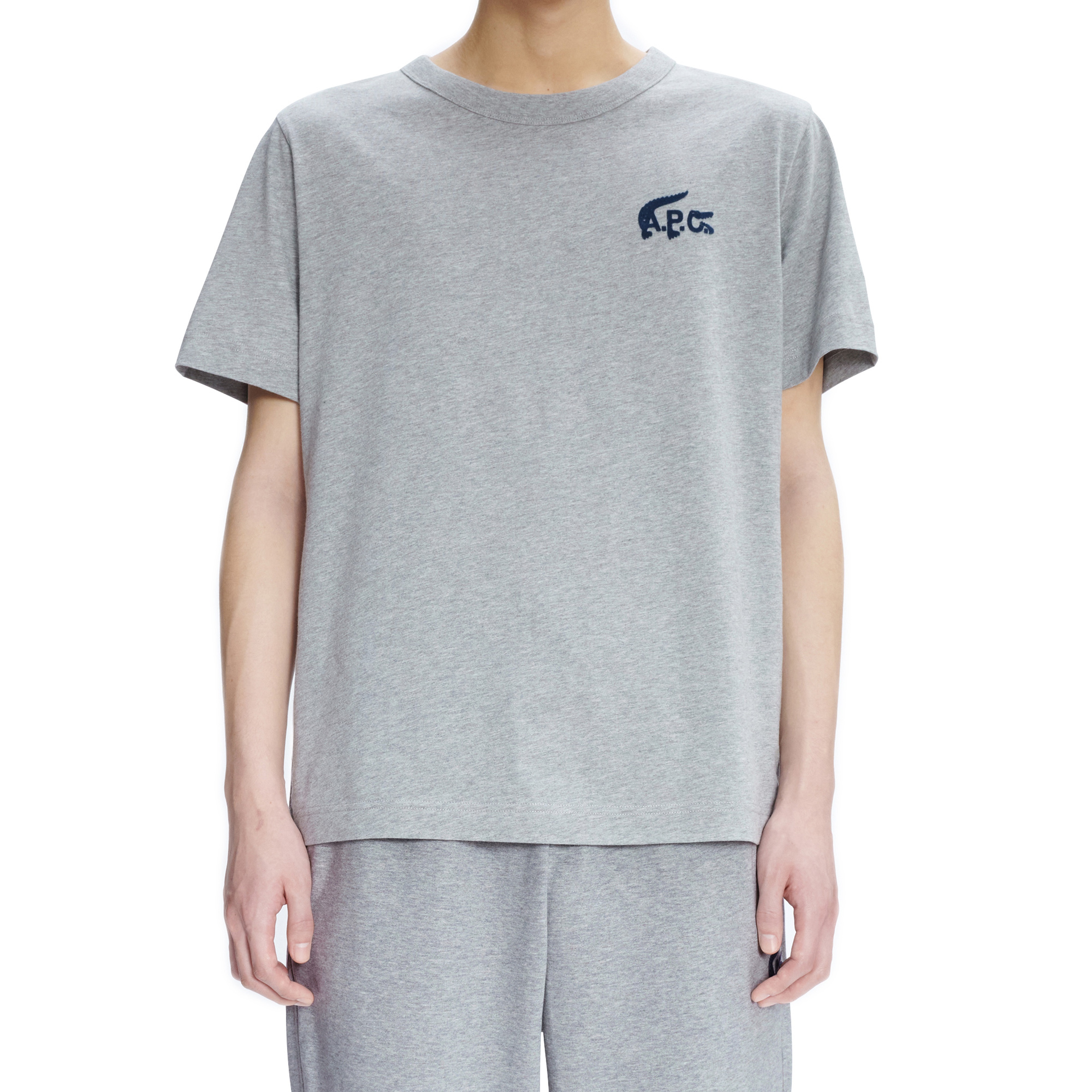 Lacoste X A.P.C Unisex Relaxed Fit Bisiklet Yaka Gri T-Shirt
