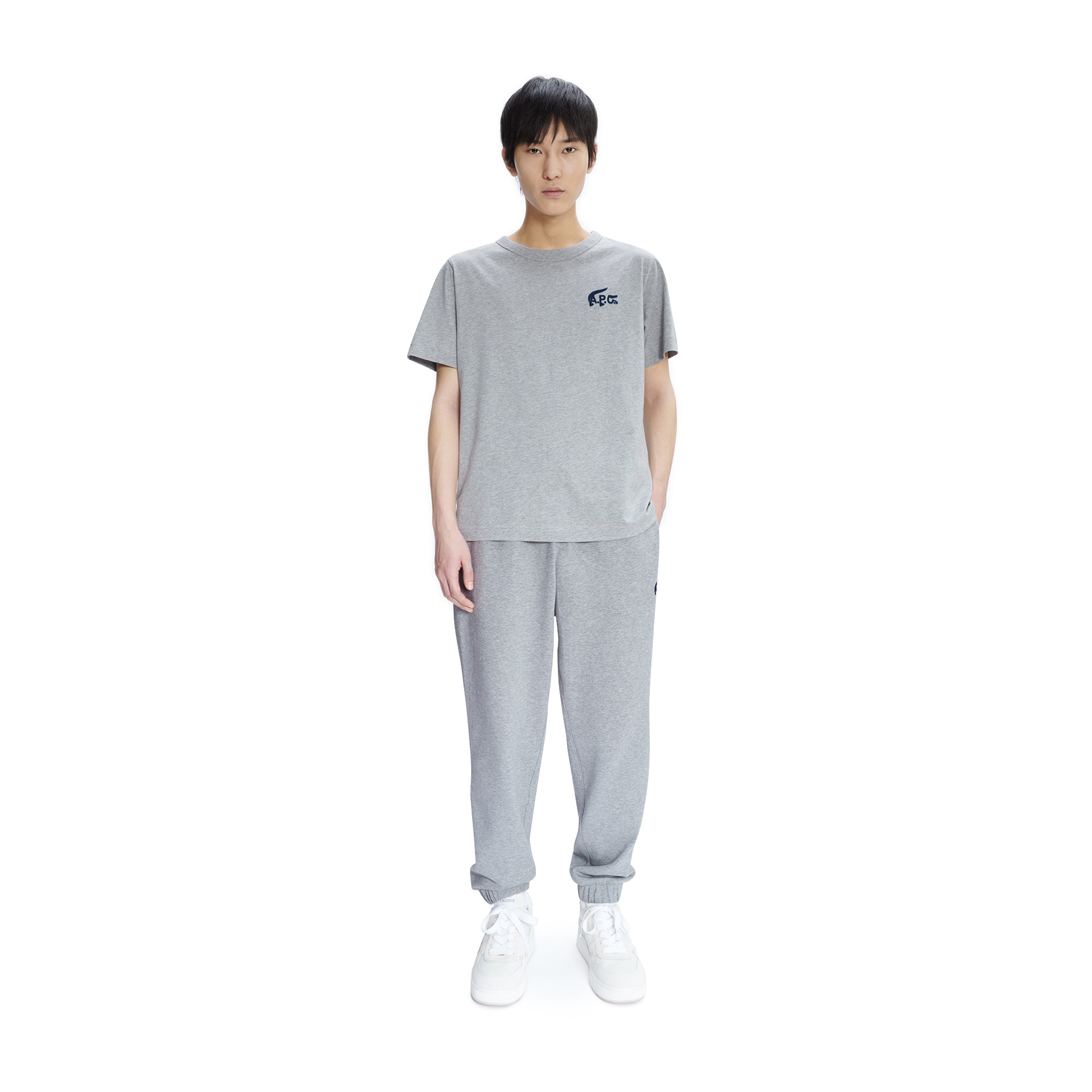 Lacoste X A.P.C Unisex Relaxed Fit Bisiklet Yaka Gri T-Shirt