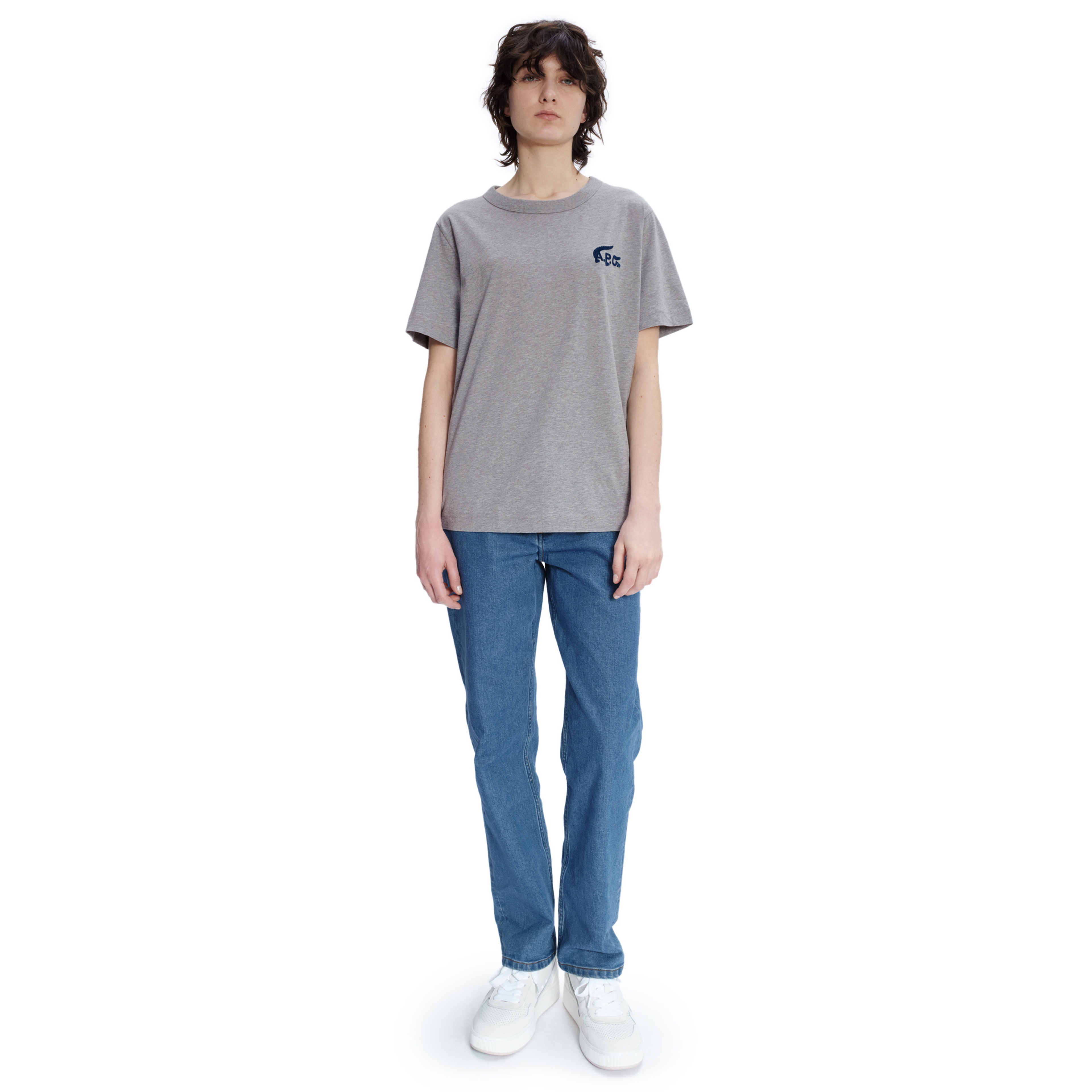 Lacoste X A.P.C Unisex Relaxed Fit Bisiklet Yaka Gri T-Shirt