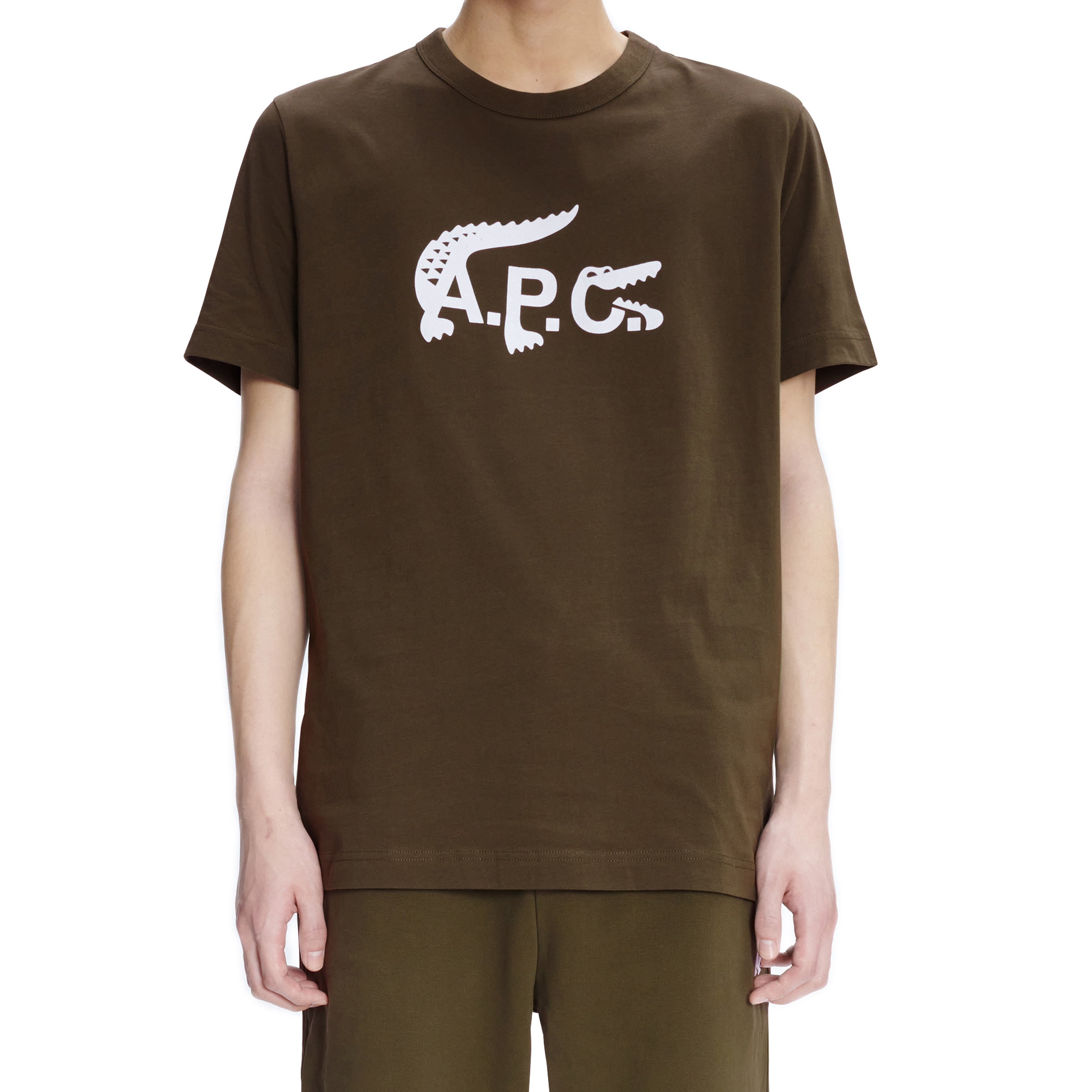 Lacoste X A.P.C Unisex Relaxed Fit Bisiklet Yaka Baskılı Haki T-Shirt