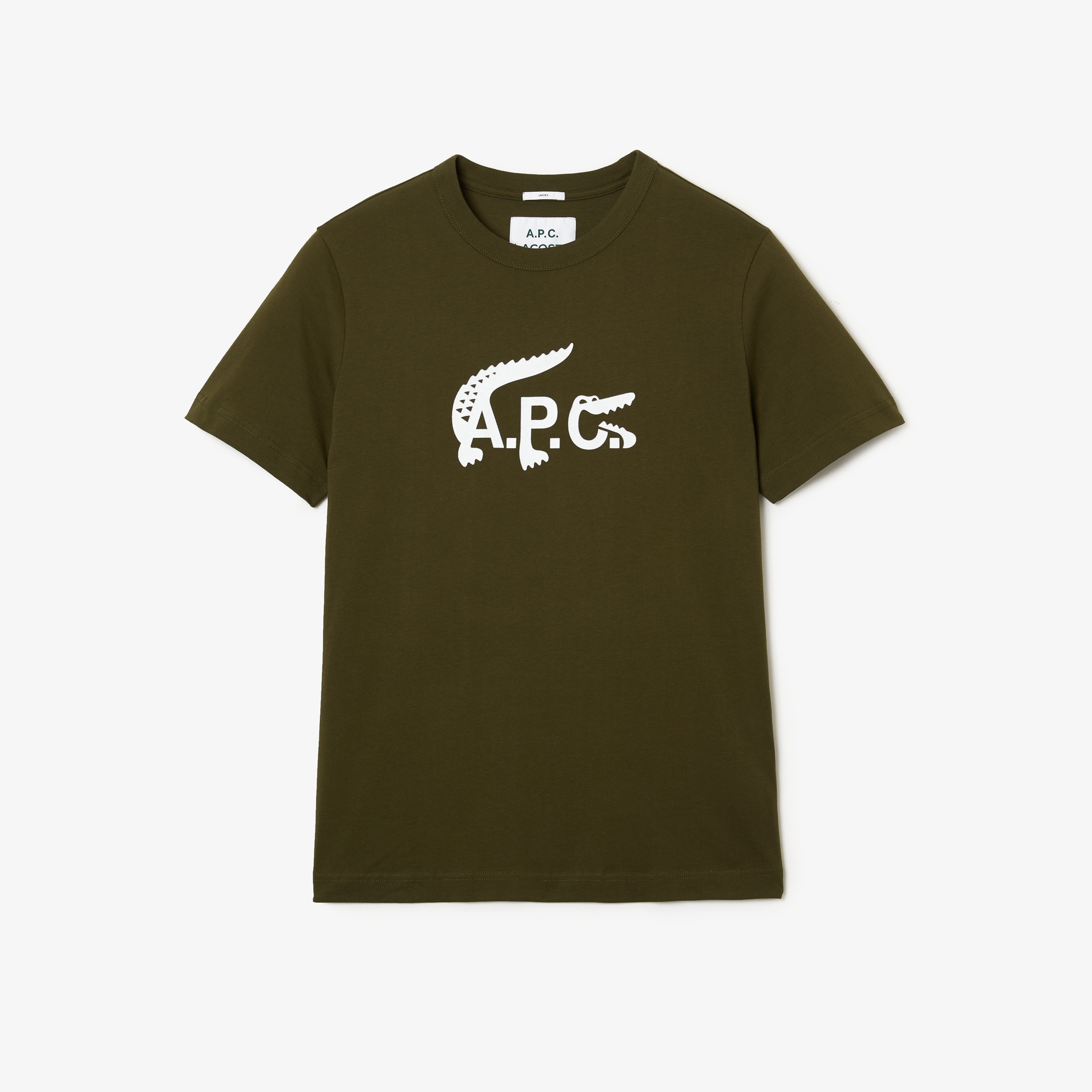 Lacoste X A.P.C Unisex Relaxed Fit Bisiklet Yaka Baskılı Haki T-Shirt