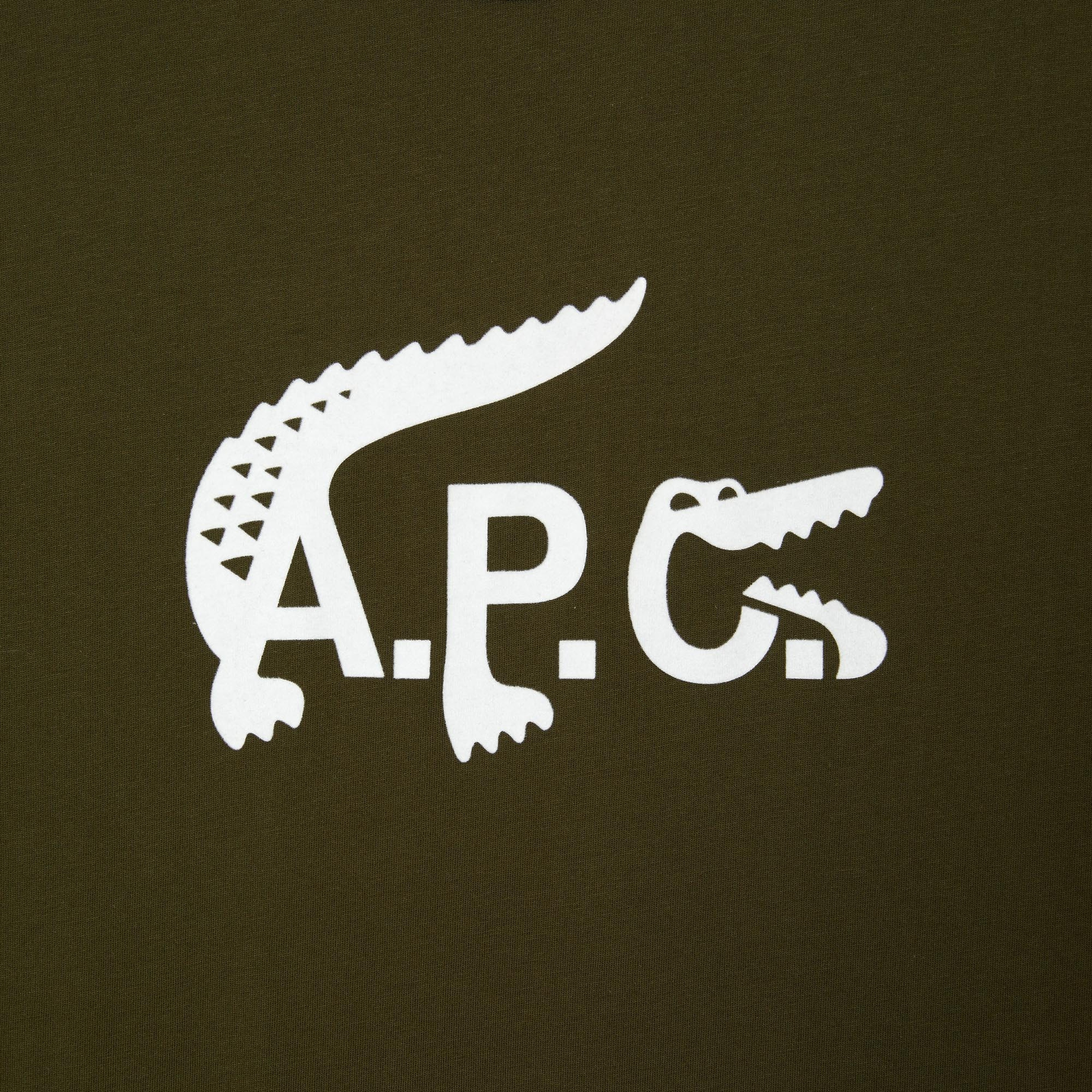Lacoste X A.P.C Unisex Relaxed Fit Bisiklet Yaka Baskılı Haki T-Shirt