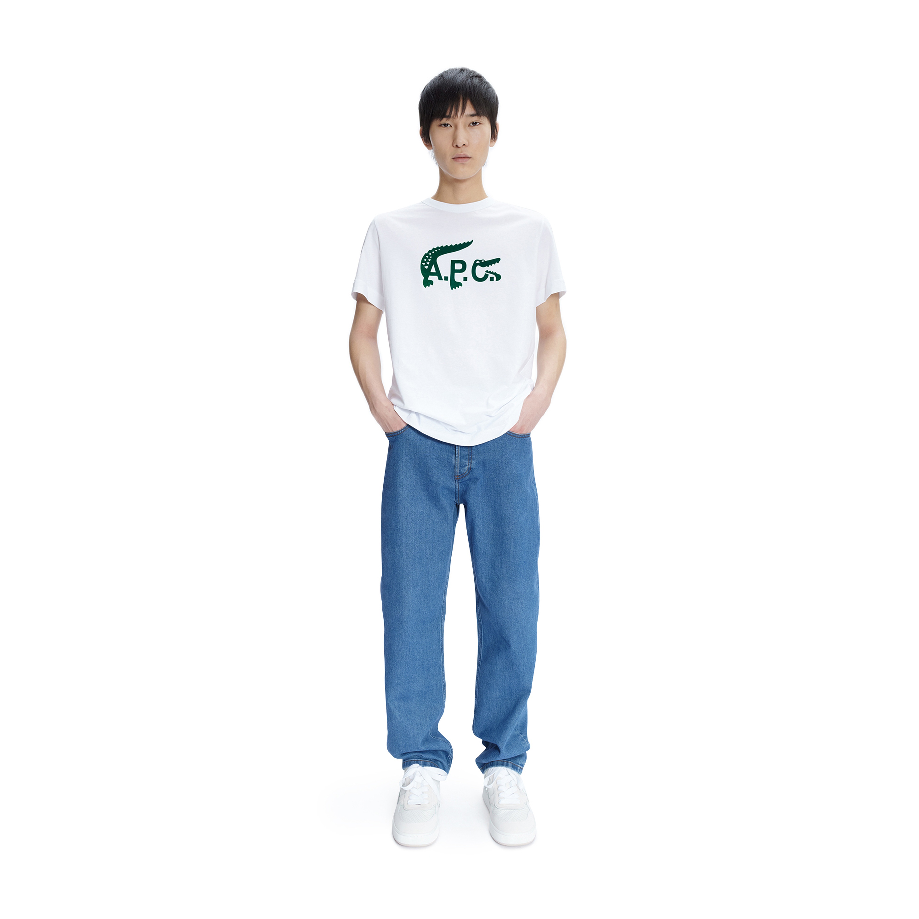 Lacoste X A.P.C Unisex Relaxed Fit Bisiklet Yaka Baskılı Beyaz T-Shirt