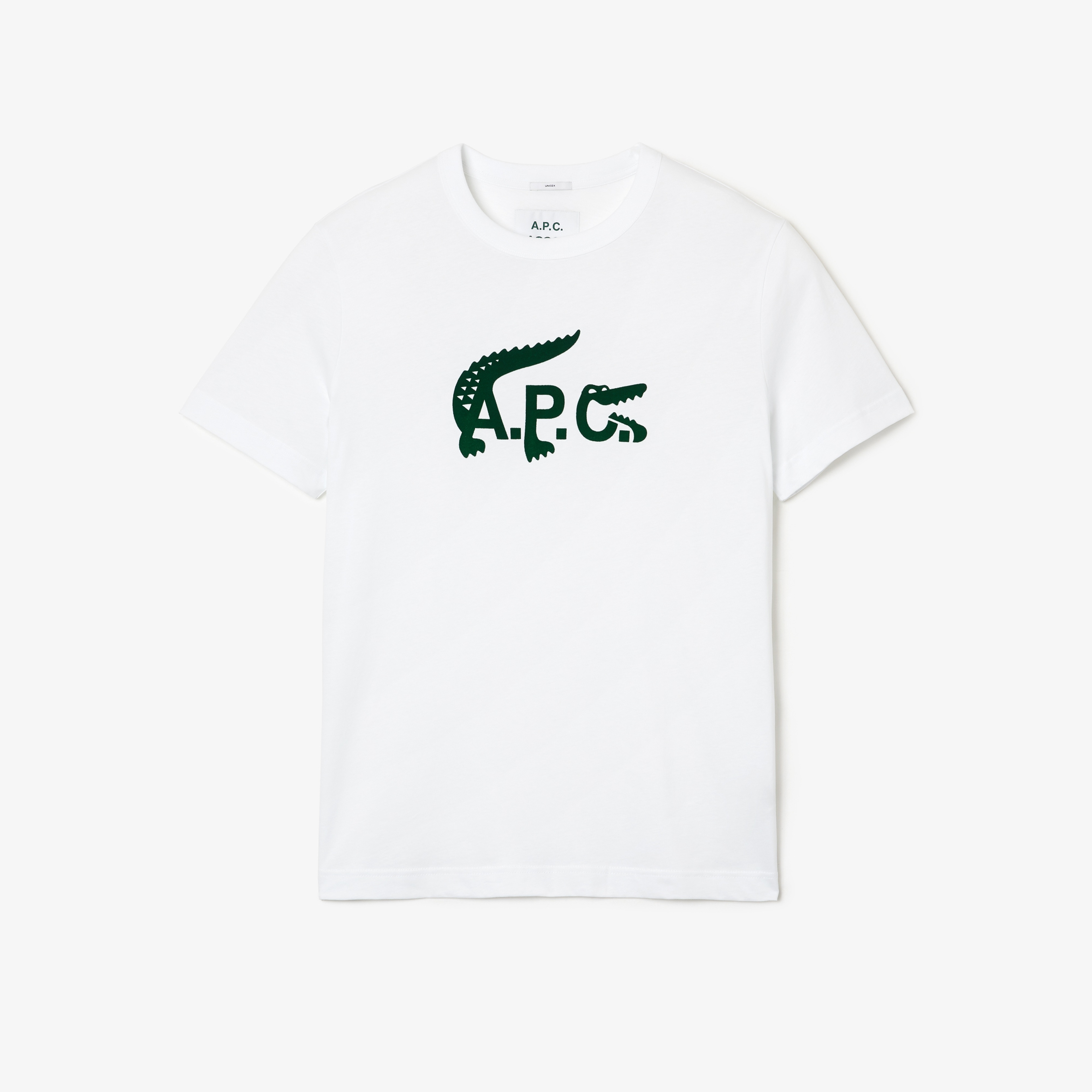 Lacoste X A.P.C Unisex Relaxed Fit Bisiklet Yaka Baskılı Beyaz T-Shirt