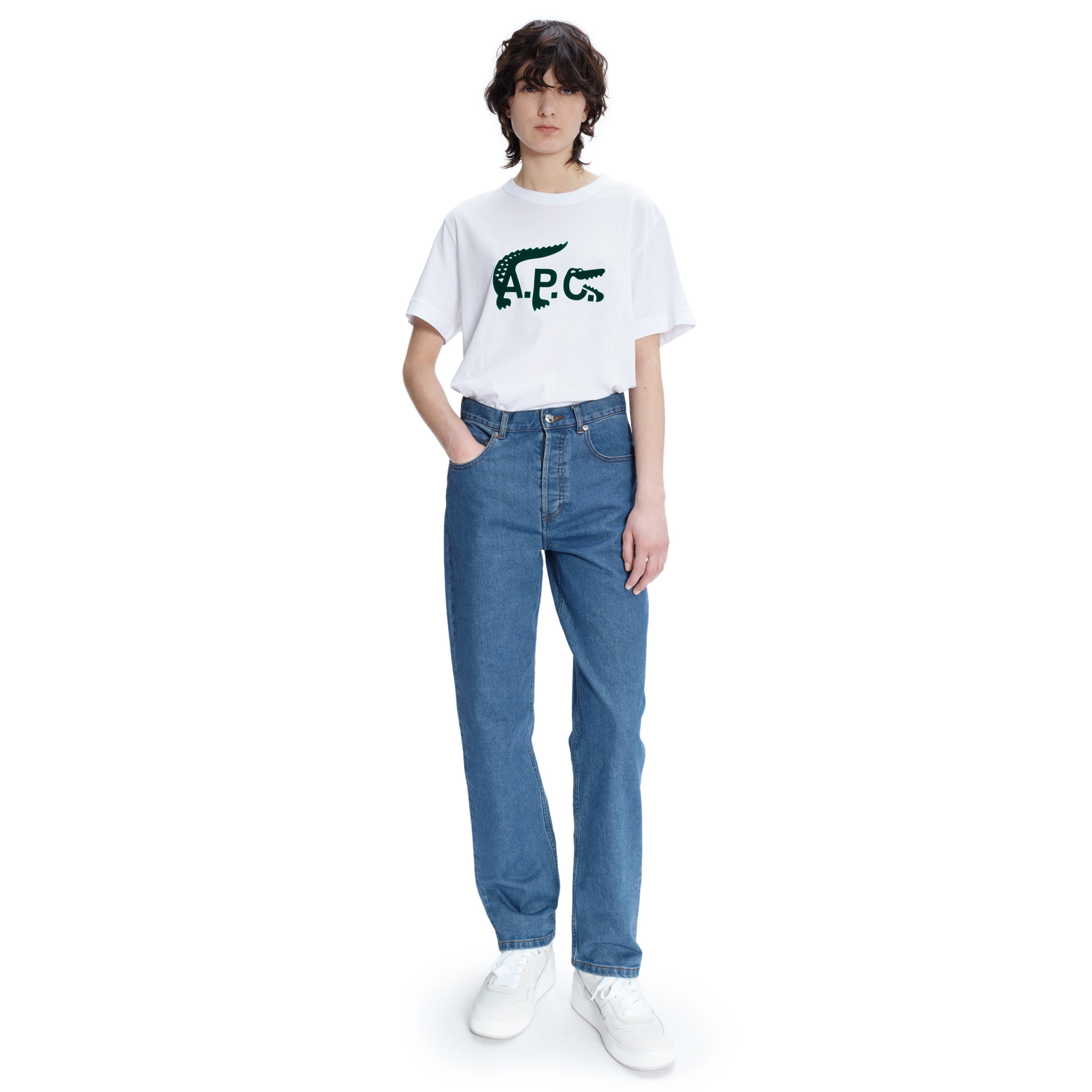 Lacoste X A.P.C Unisex Relaxed Fit Bisiklet Yaka Baskılı Beyaz T-Shirt