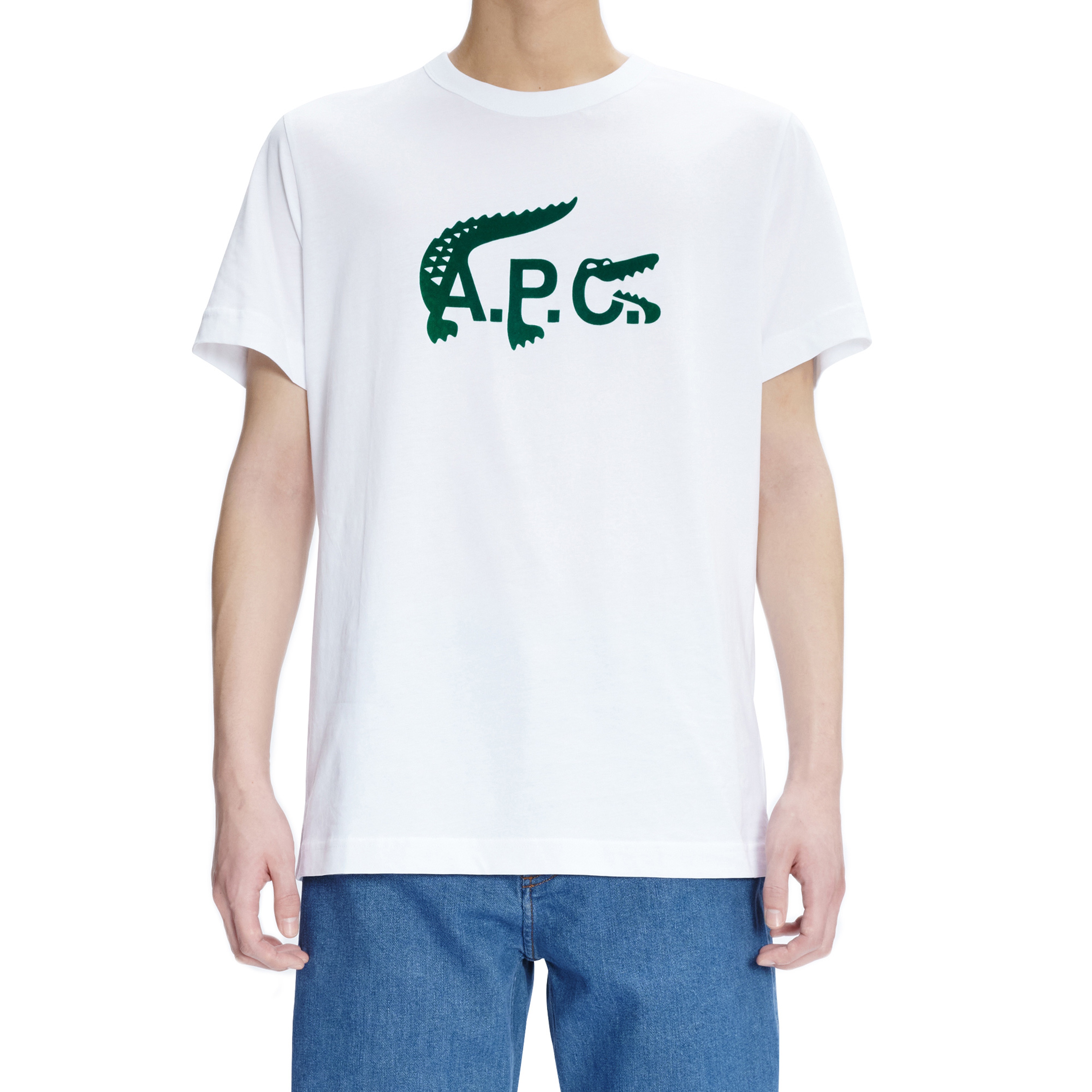 Lacoste X A.P.C Unisex Relaxed Fit Bisiklet Yaka Baskılı Beyaz T-Shirt