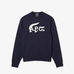 Lacoste X A.P.C Unisex Relaxed Fit Bisiklet Yaka Baskılı Lacivert Sweatshirt