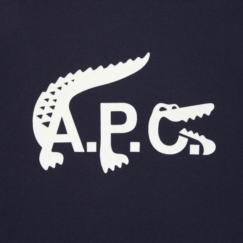 Lacoste X A.P.C Unisex Relaxed Fit Bisiklet Yaka Baskılı Lacivert Sweatshirt