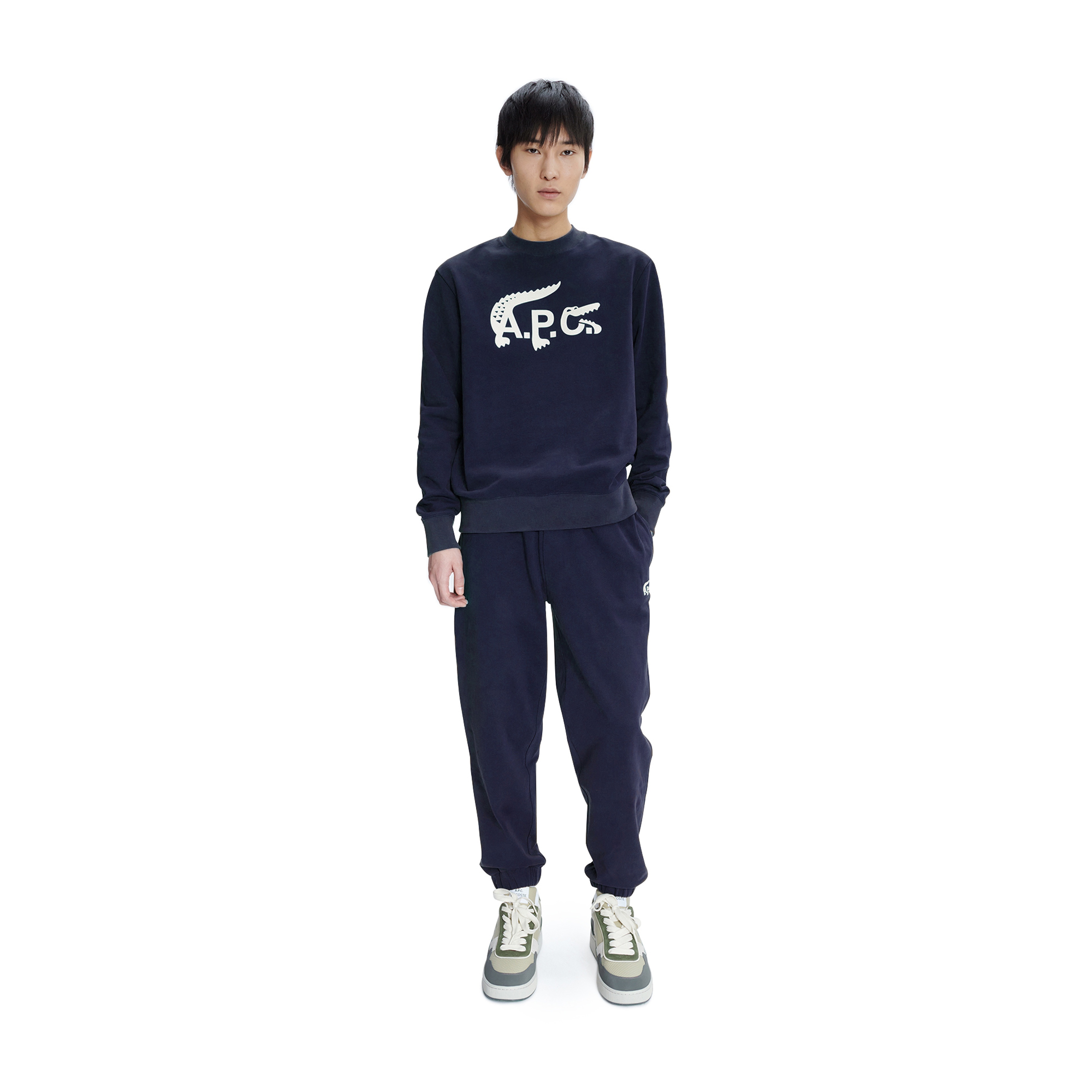Lacoste X A.P.C Unisex Relaxed Fit Bisiklet Yaka Baskılı Lacivert Sweatshirt
