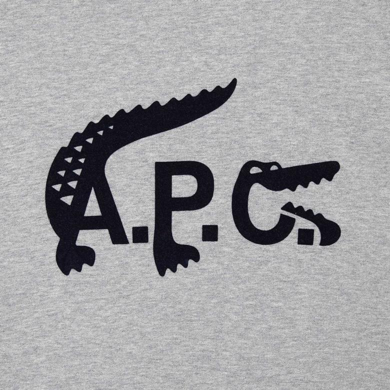 Lacoste X A.P.C Unisex Relaxed Fit Bisiklet Yaka Baskılı Gri Sweatshirt