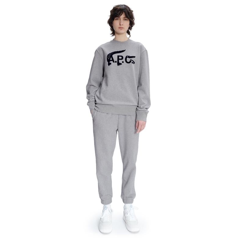 Lacoste X A.P.C Unisex Relaxed Fit Bisiklet Yaka Baskılı Gri Sweatshirt