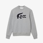 Lacoste X A.P.C Unisex Relaxed Fit Bisiklet Yaka Baskılı Gri Sweatshirt