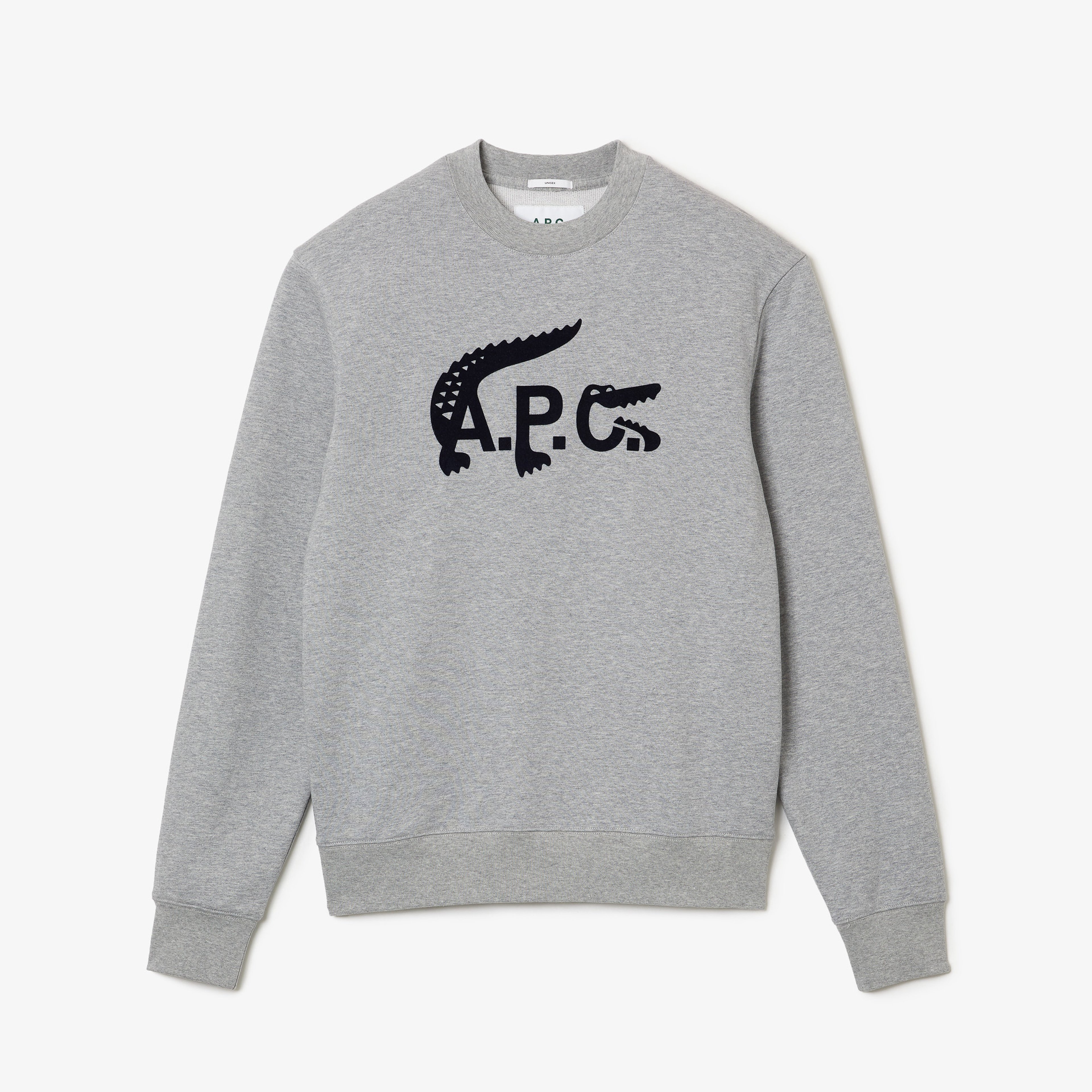 Lacoste X A.P.C Unisex Relaxed Fit Bisiklet Yaka Baskılı Gri Sweatshirt