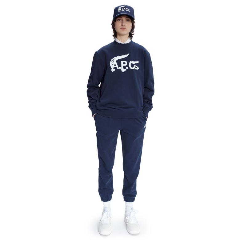 Lacoste X A.P.C Unisex Relaxed Fit Bisiklet Yaka Baskılı Lacivert Sweatshirt