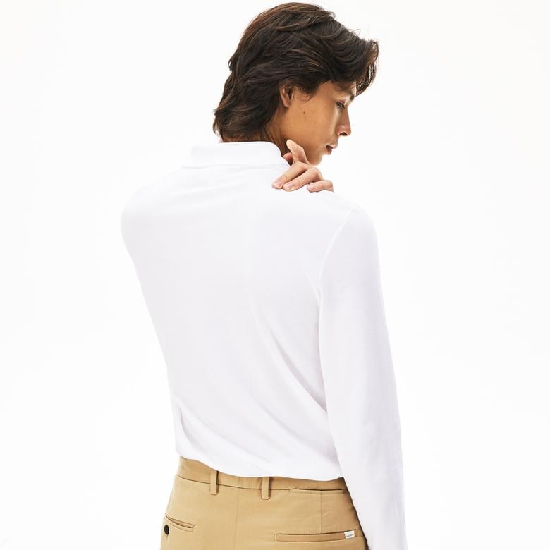 L.12.12 Erkek Slim Fit Uzun Kollu Beyaz Polo