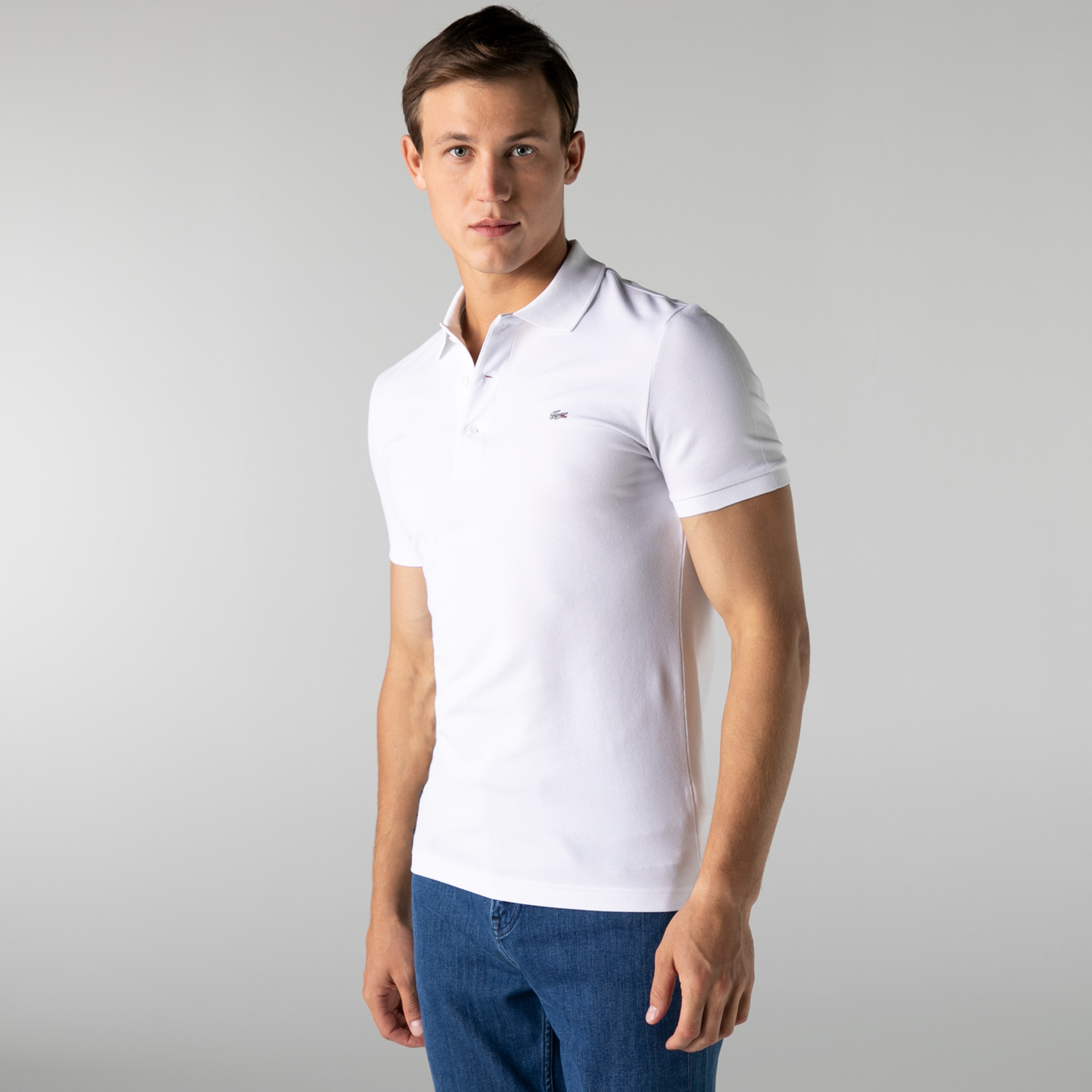 Erkek Slim Fit Beyaz Polo