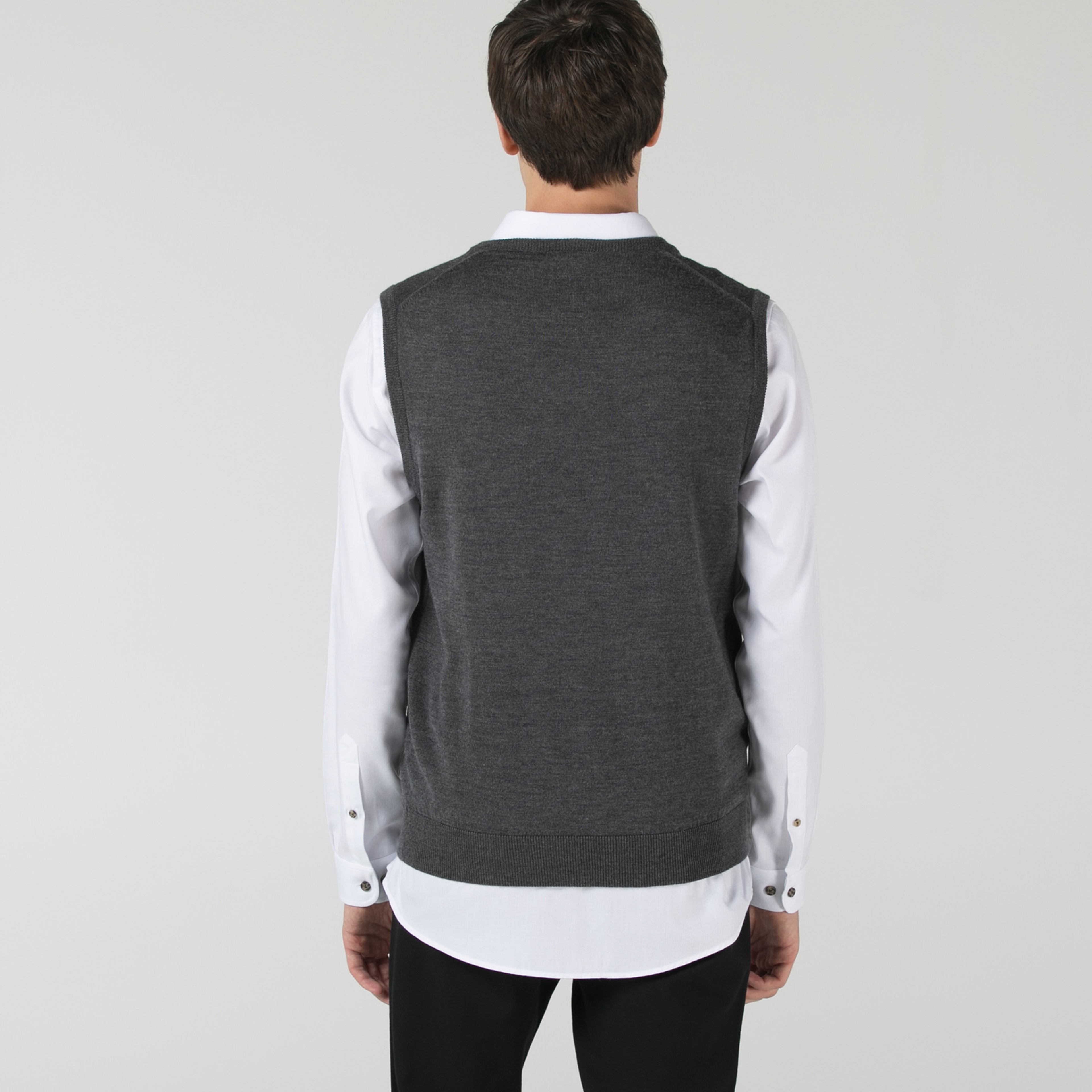 Lacoste Erkek Classic Fit V Yaka Yün Gri Süveter