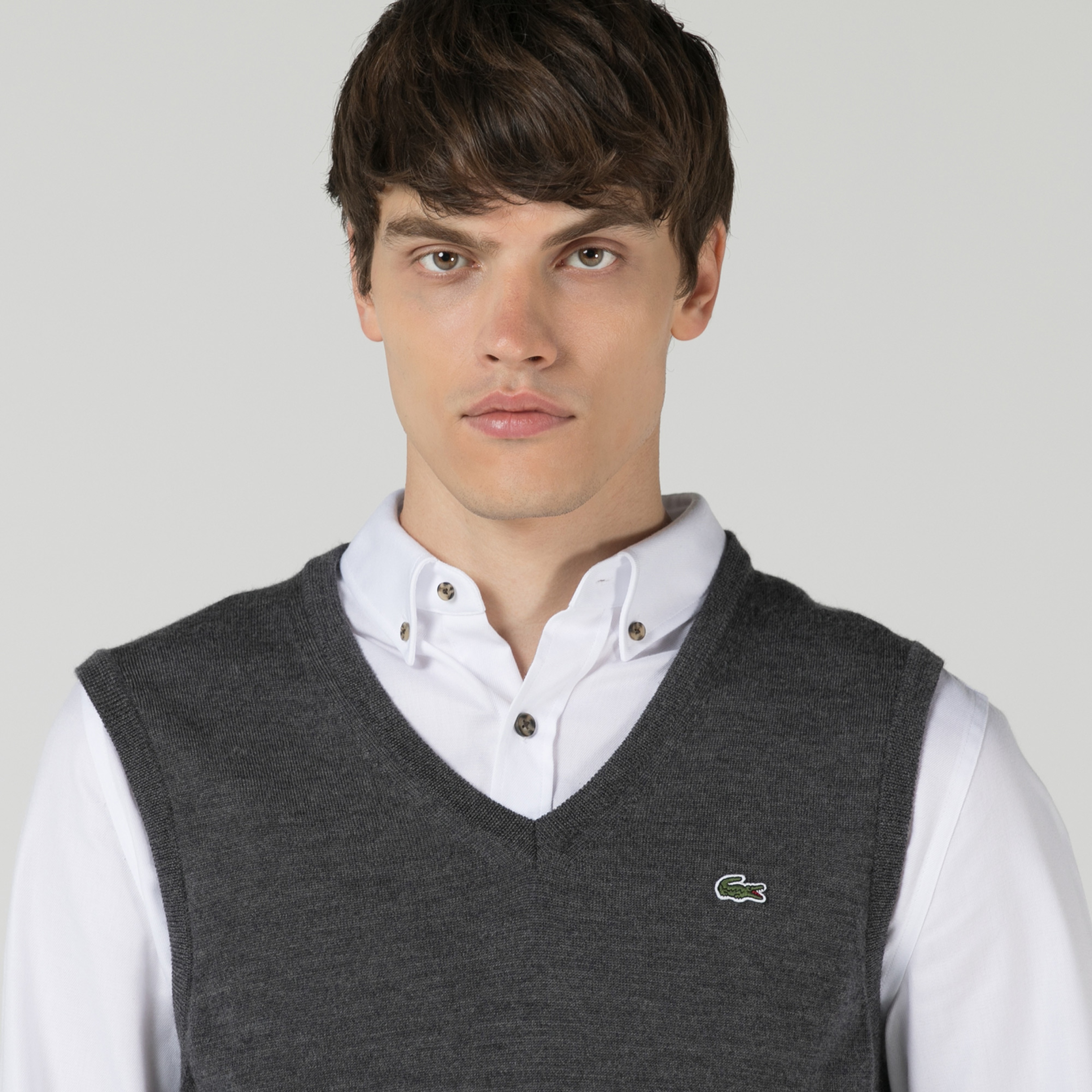 Lacoste Erkek Classic Fit V Yaka Yün Gri Süveter