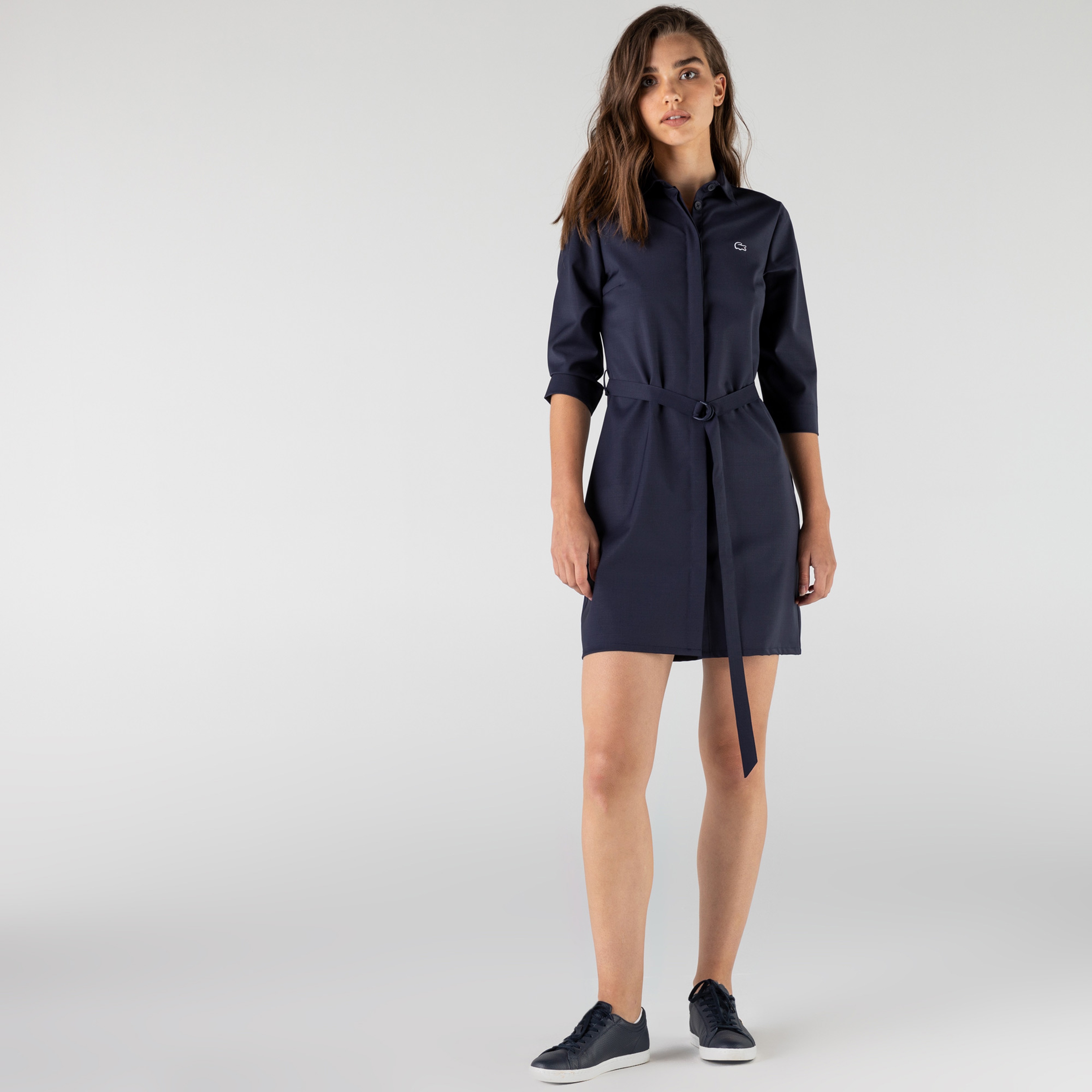 Lacoste Kadın Regular Fit Uzun Kollu Gömlek Yaka Lacivert Elbise