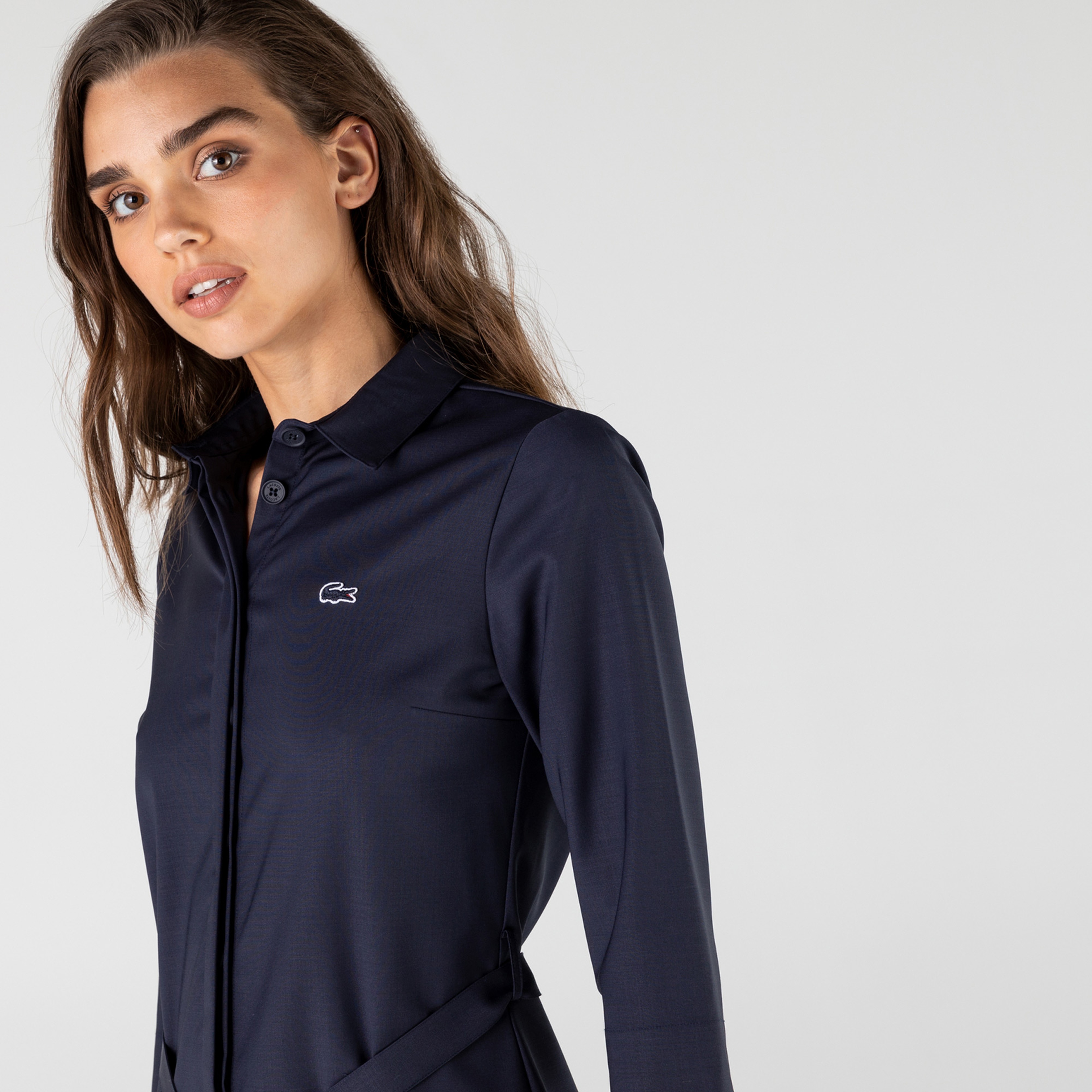 Lacoste Kadın Regular Fit Uzun Kollu Gömlek Yaka Lacivert Elbise