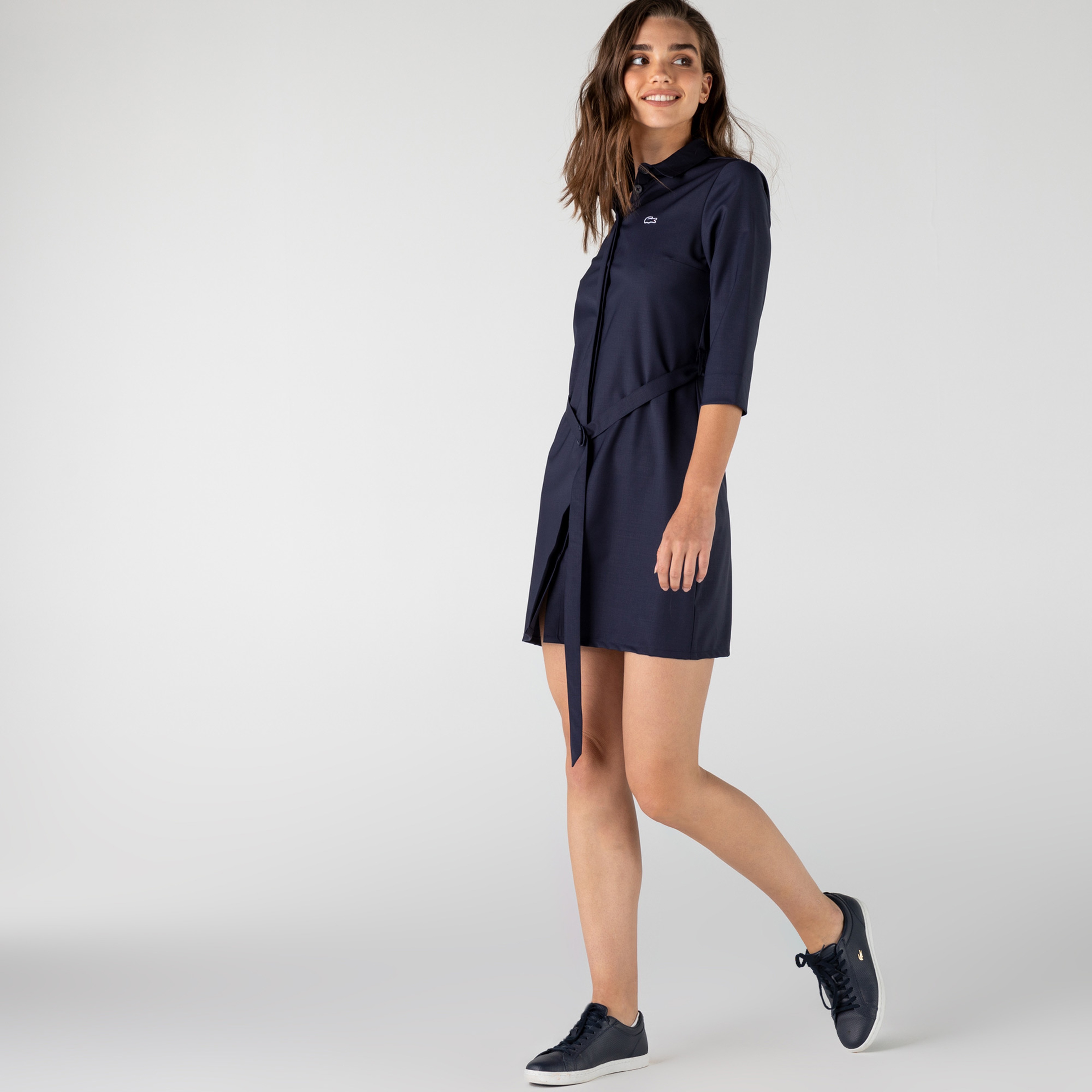 Lacoste Kadın Regular Fit Uzun Kollu Gömlek Yaka Lacivert Elbise