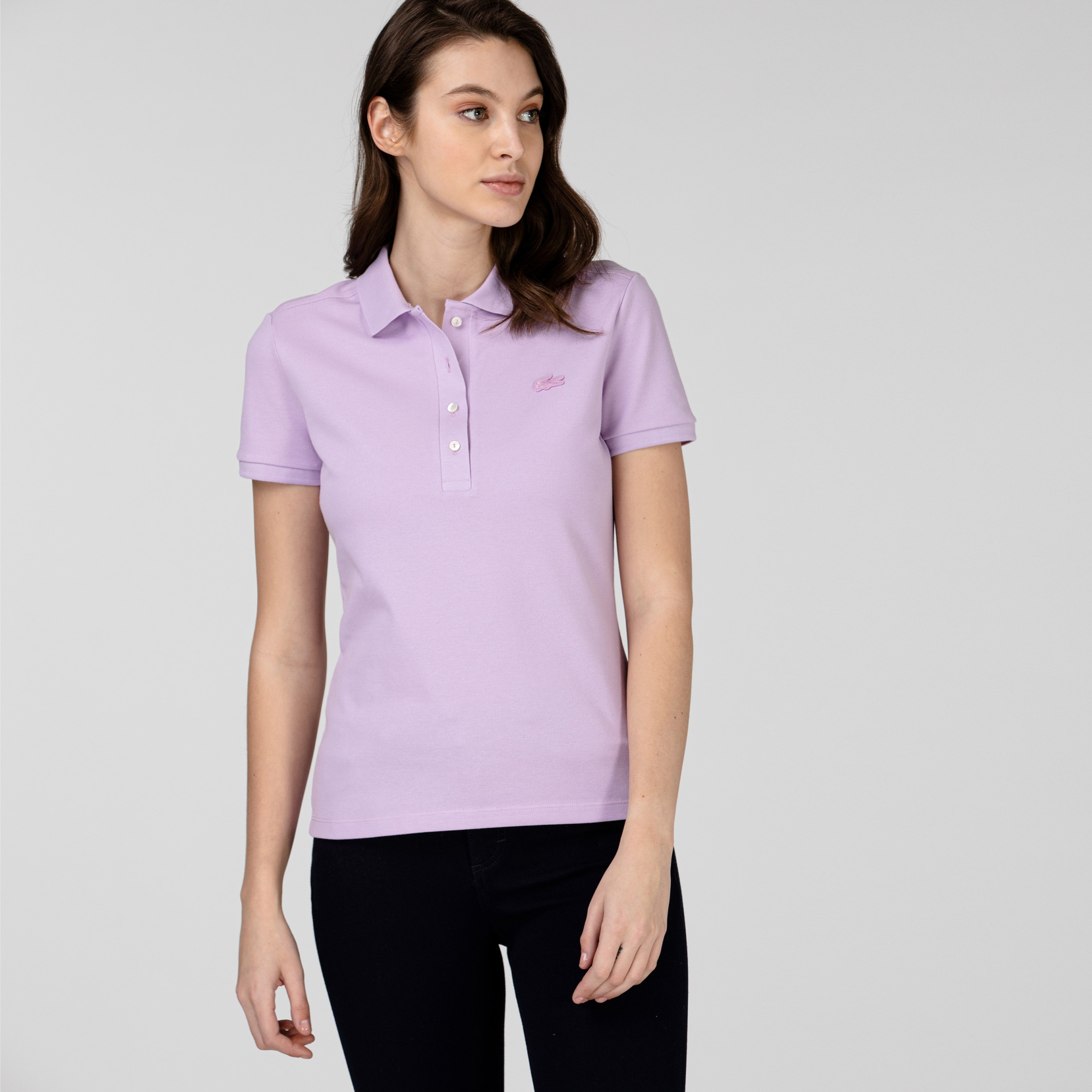 Lacoste Kadın Slim Fit Lila Polo