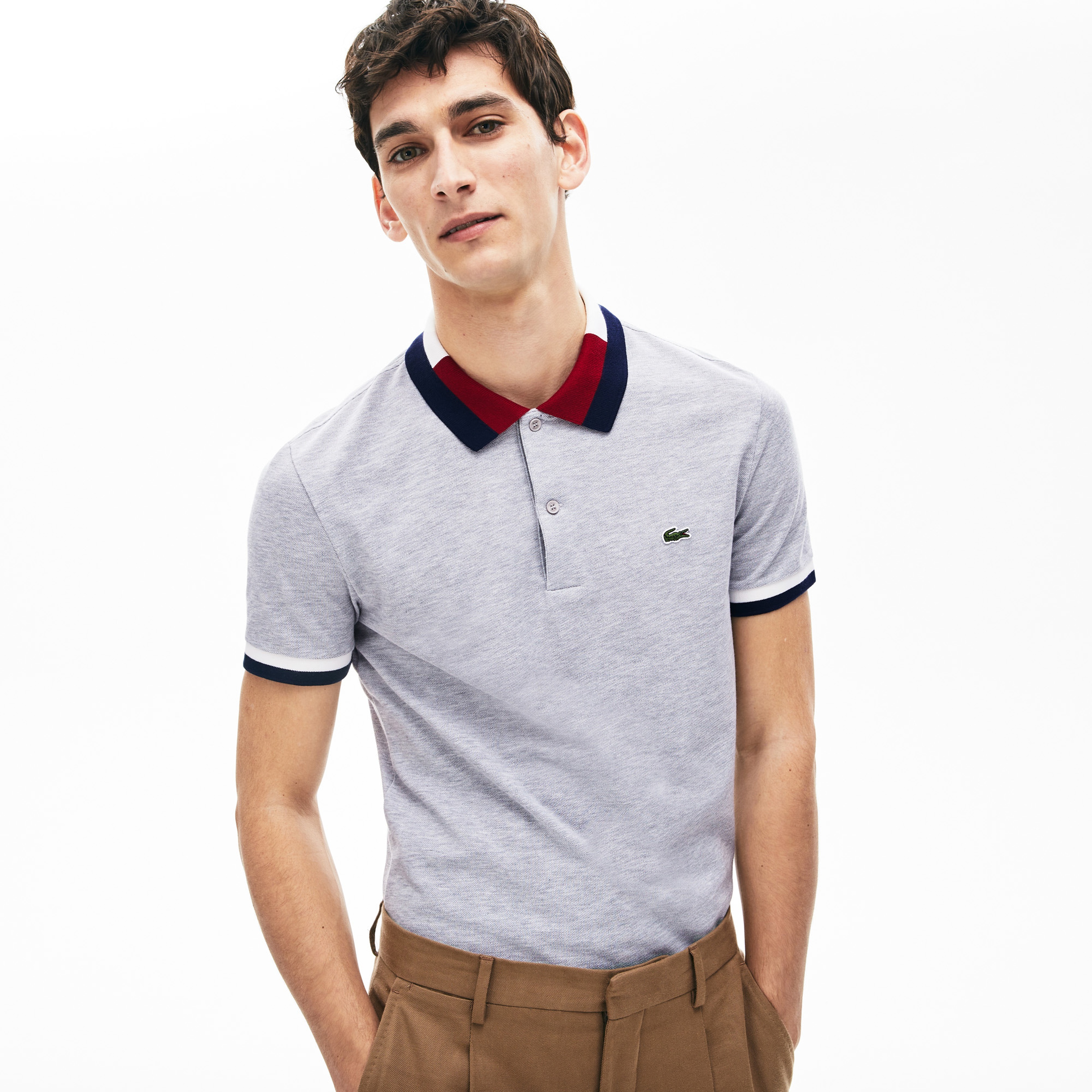 Lacoste Erkek Slim Fit Renk Bloklu Gri Polo
