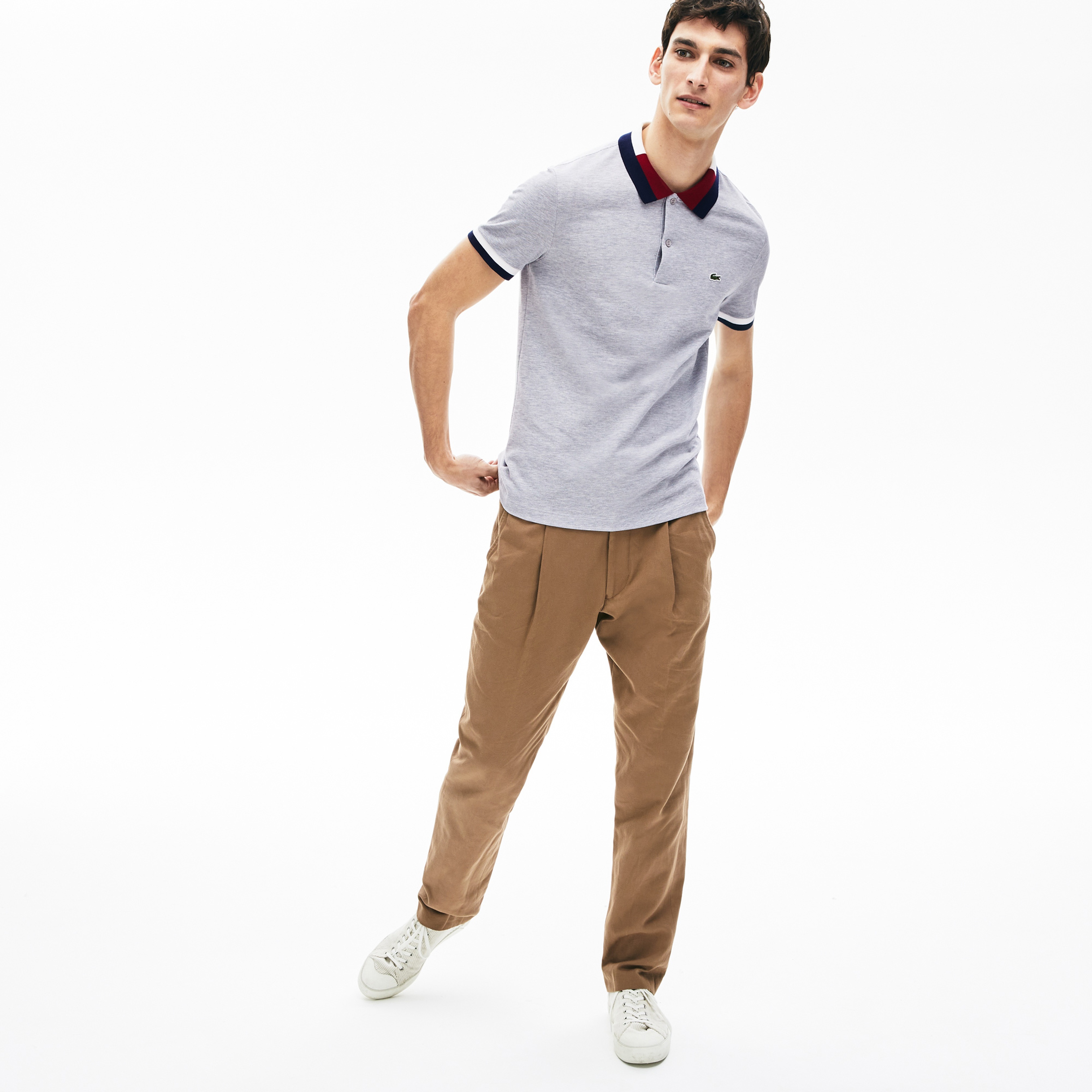 Lacoste Erkek Slim Fit Renk Bloklu Gri Polo