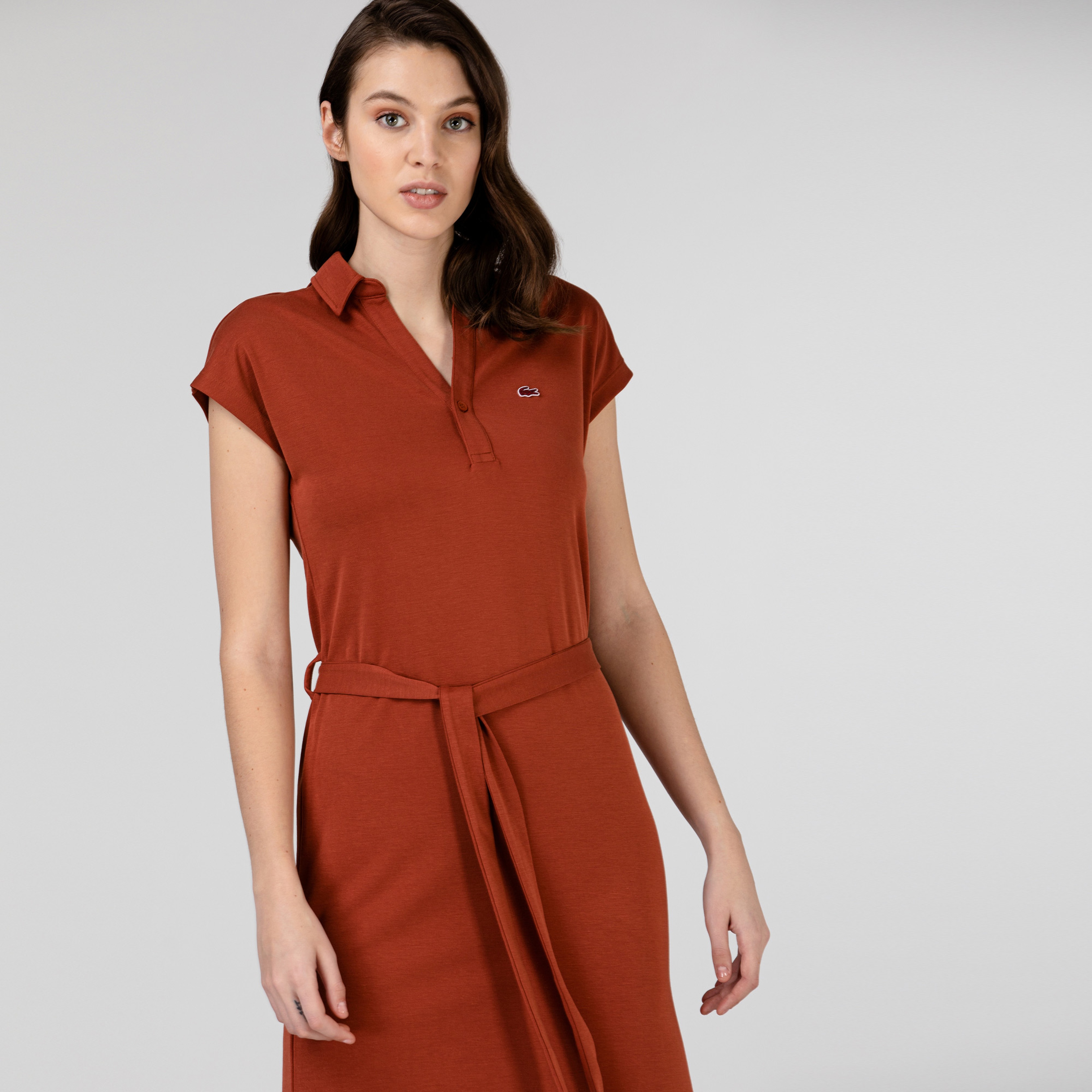 Lacoste Kadın Kısa Kollu Kiremit Elbise