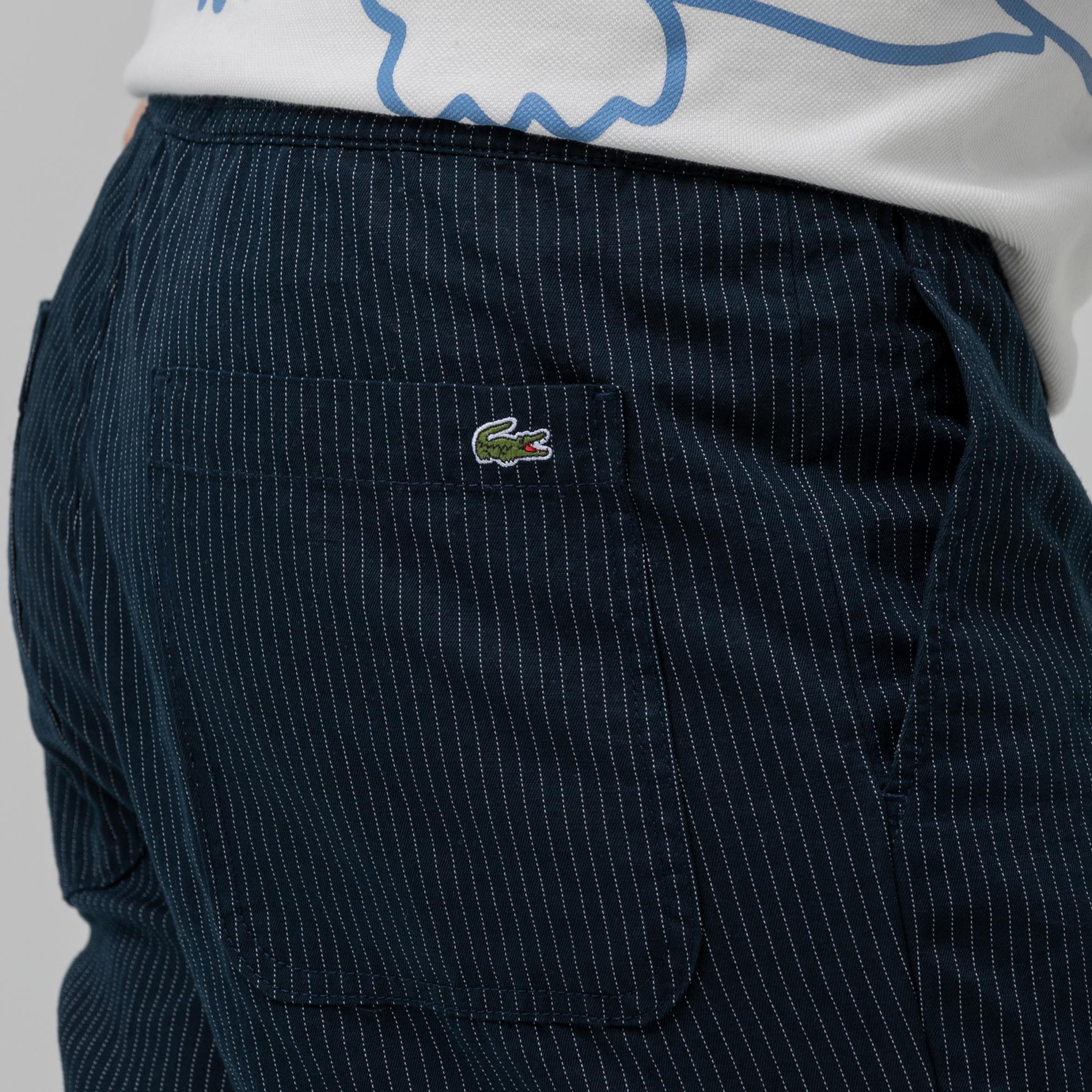 Lacoste Erkek Çizgili Lacivert Bermuda Şort