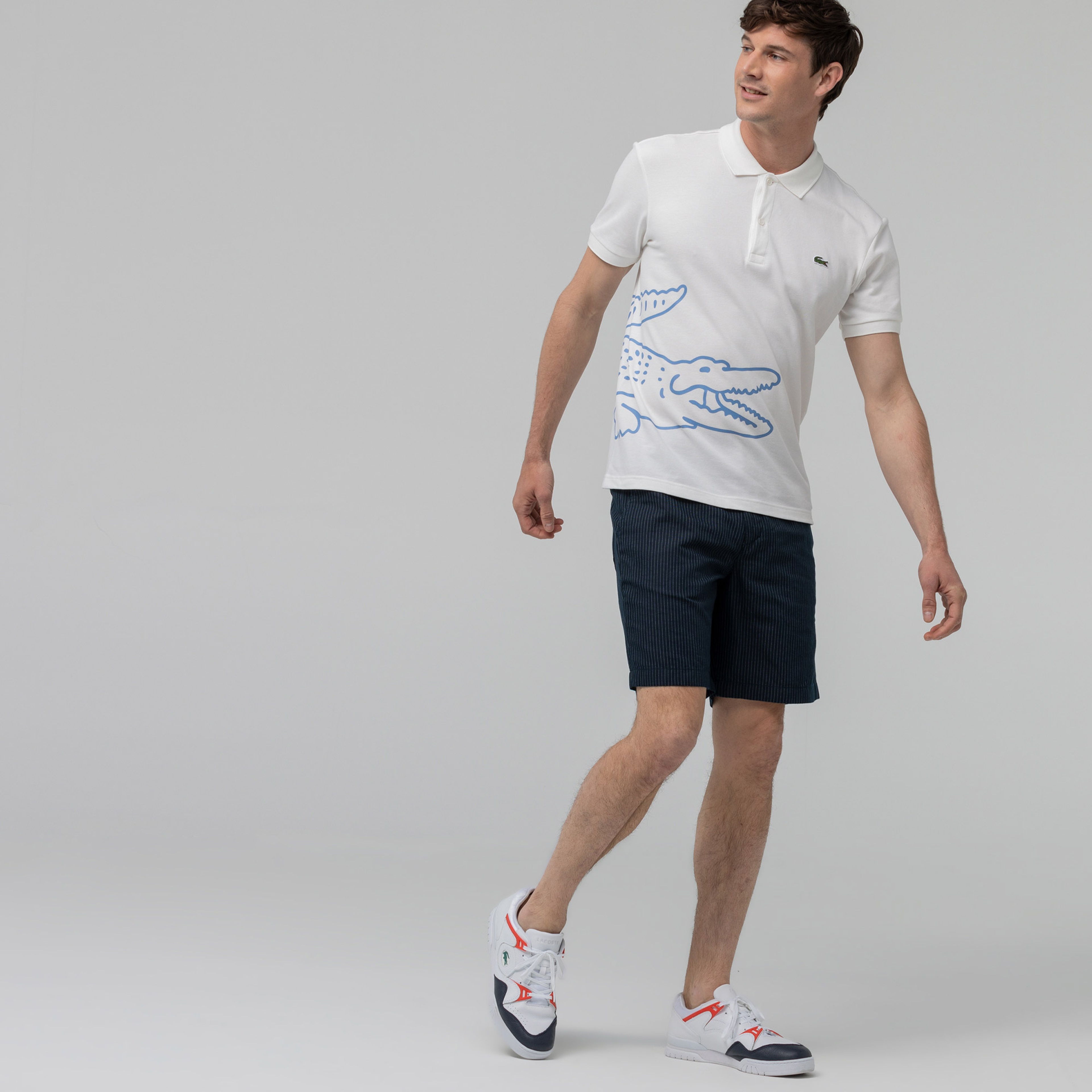 Lacoste Erkek Çizgili Lacivert Bermuda Şort