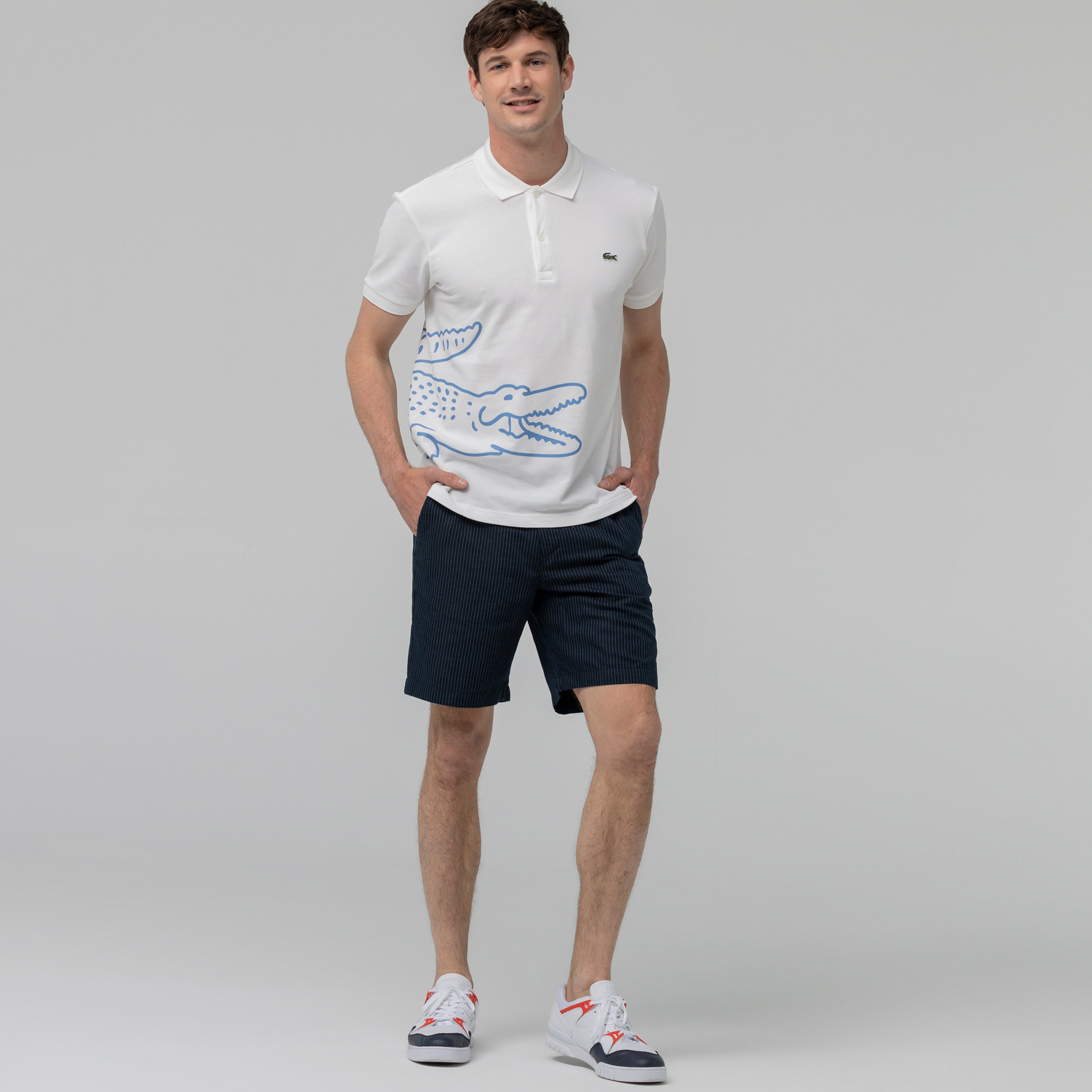 Lacoste Erkek Çizgili Lacivert Bermuda Şort