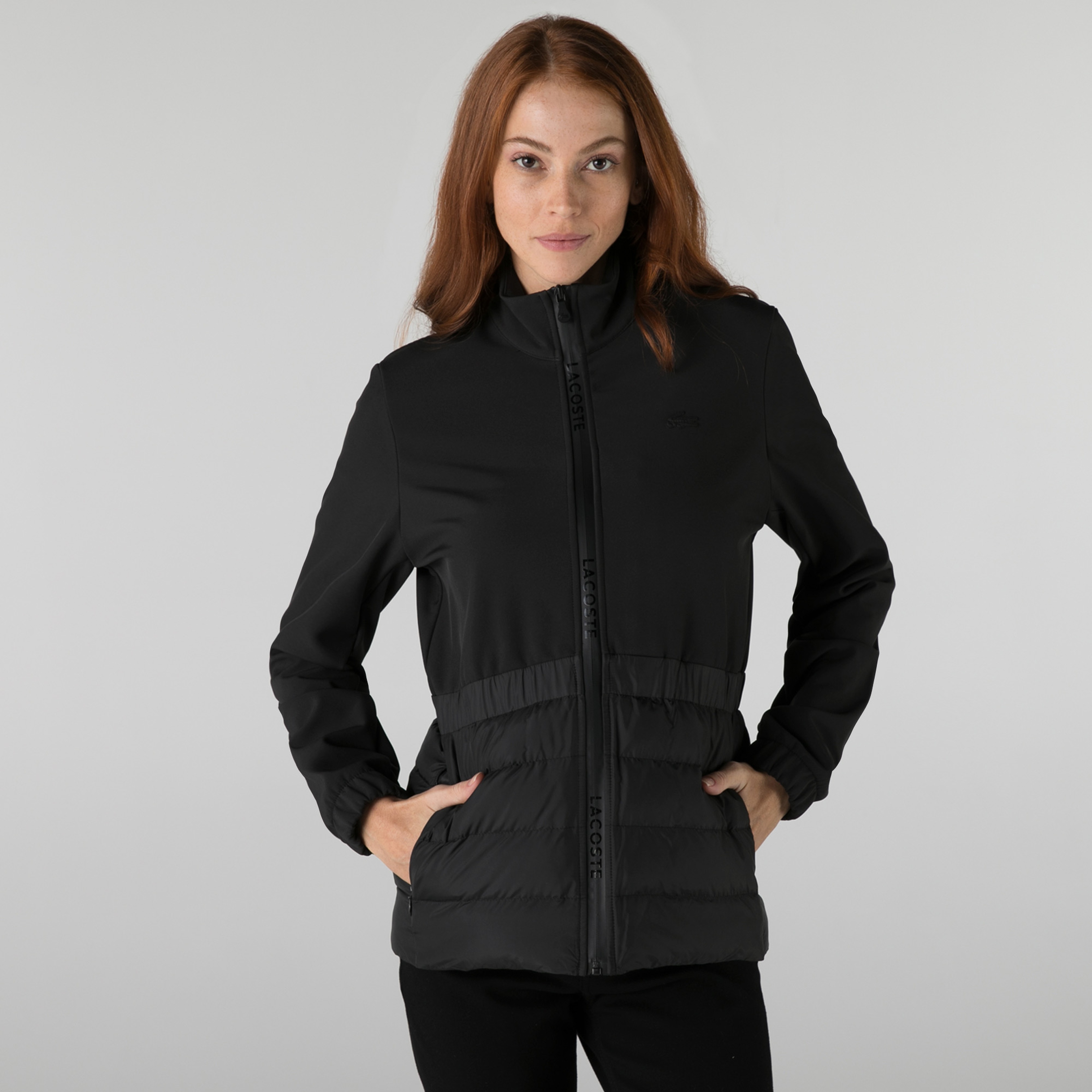 Lacoste Kadın Dik Yaka Kapitone Siyah Mont