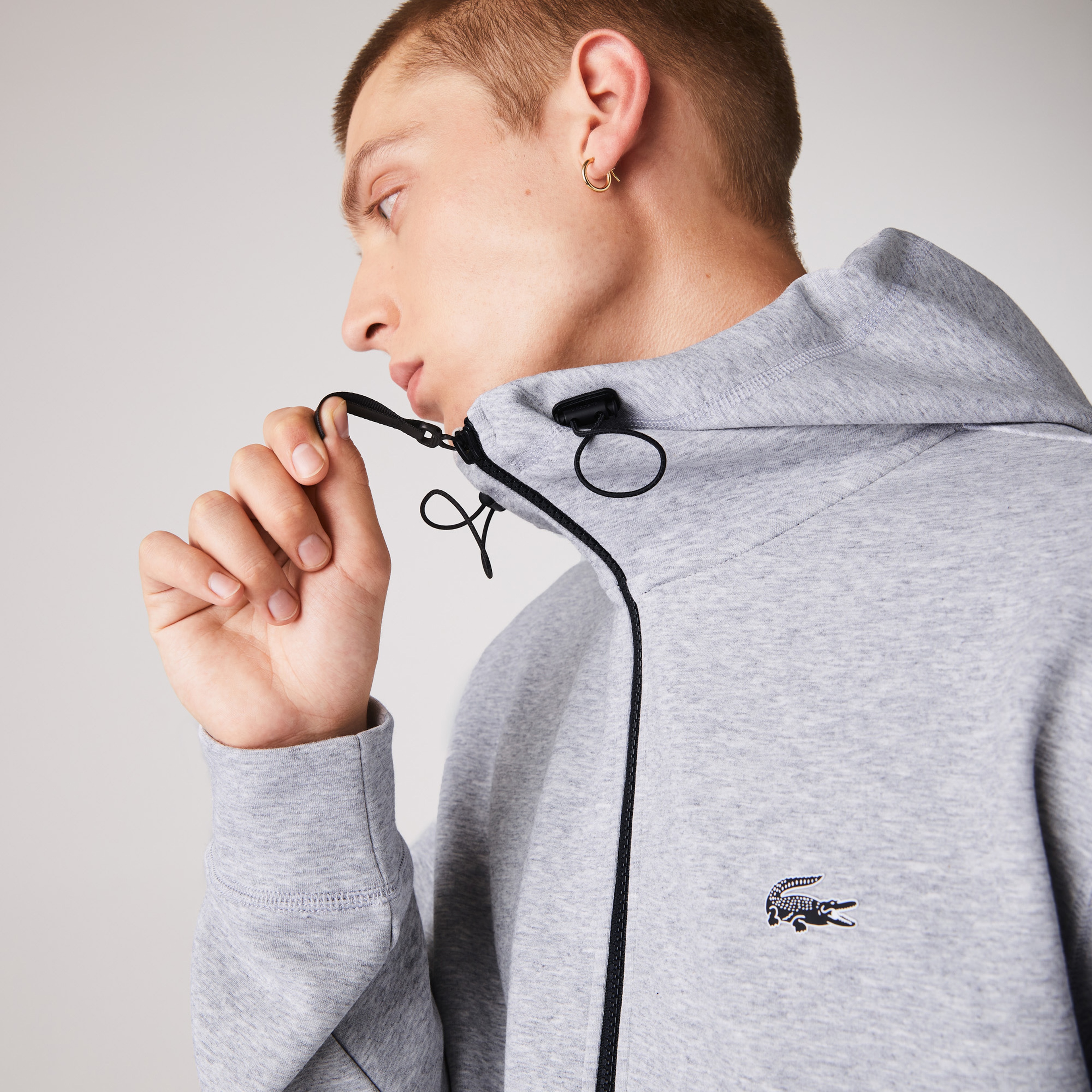 Lacoste Erkek Kapüşonlu Fermuarlı Gri Sweatshirt