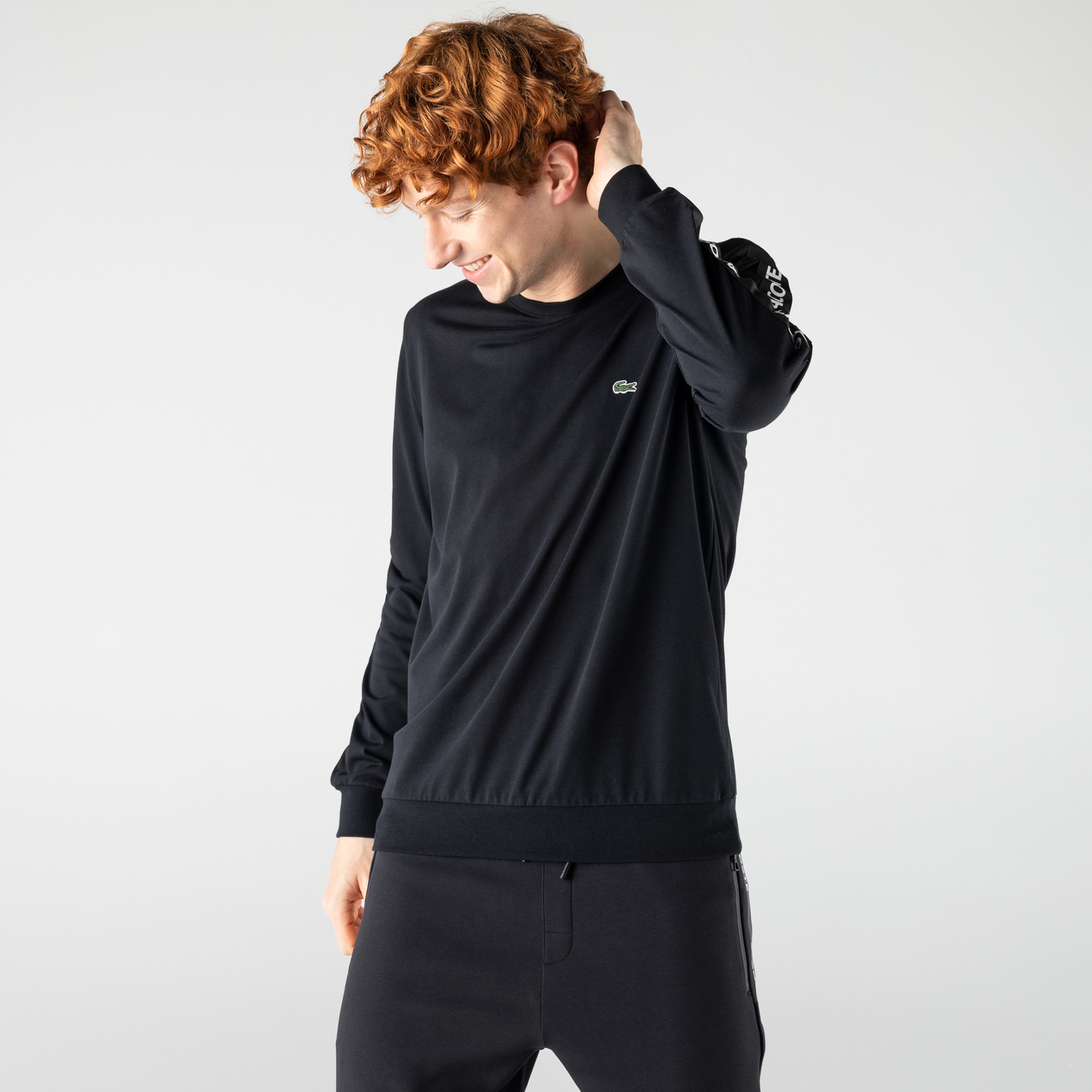 Lacoste Erkek Slim Fit  Baskılı Siyah Sweatshirt